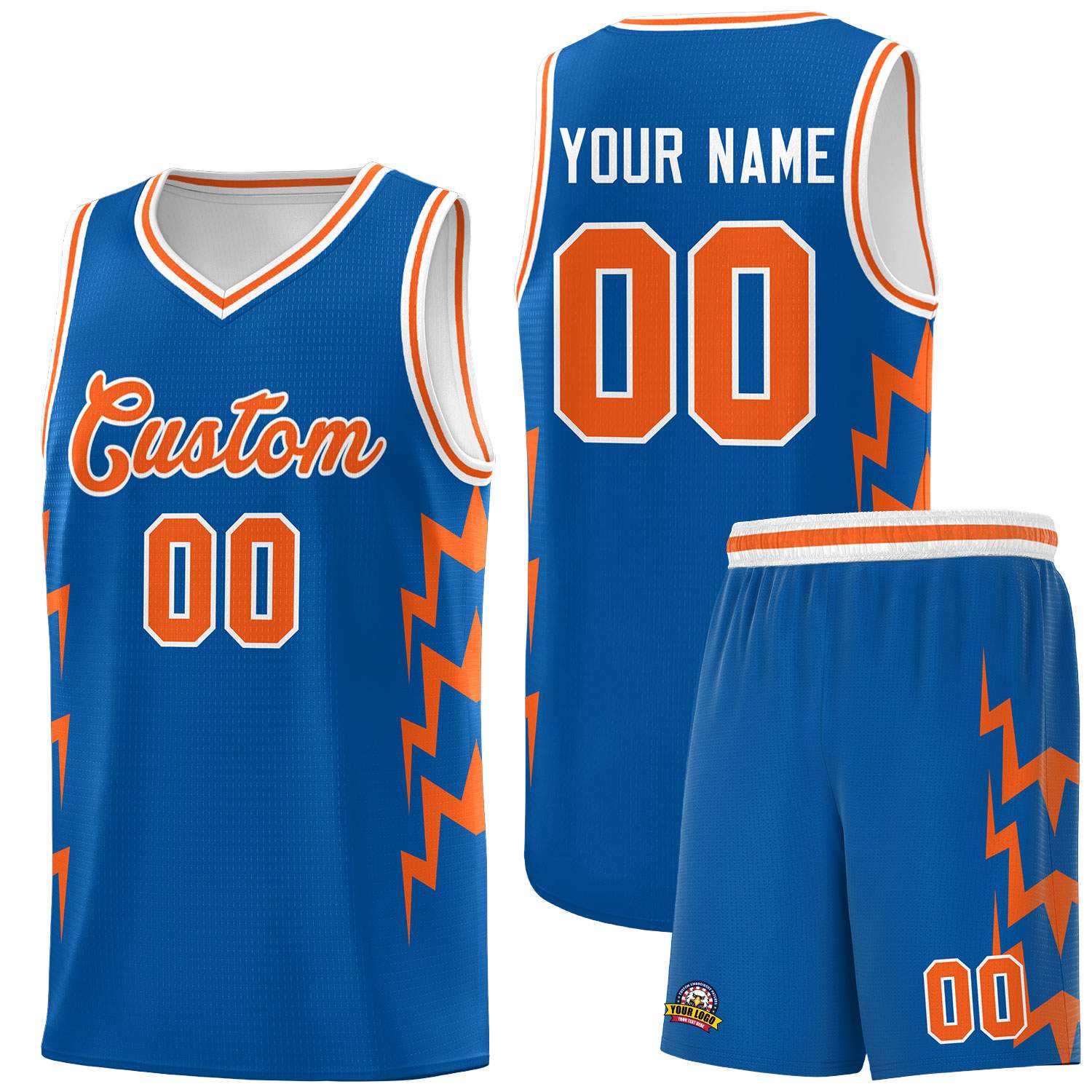 Custom Royal Side Lightning Pattern Sports Uniform Basketball Jersey