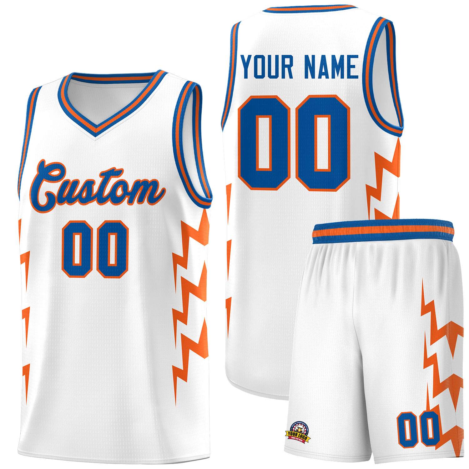 Custom White Side Lightning Pattern Sports Uniform Basketball Jersey