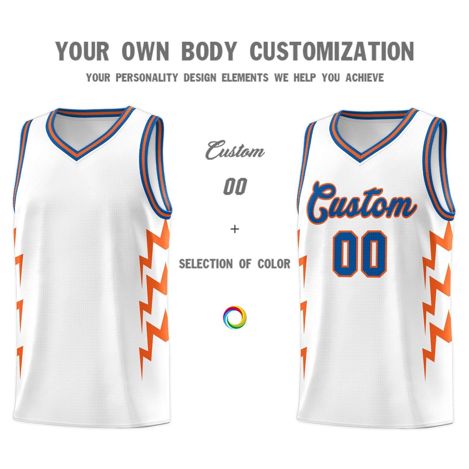 Custom White Side Lightning Pattern Sports Uniform Basketball Jersey