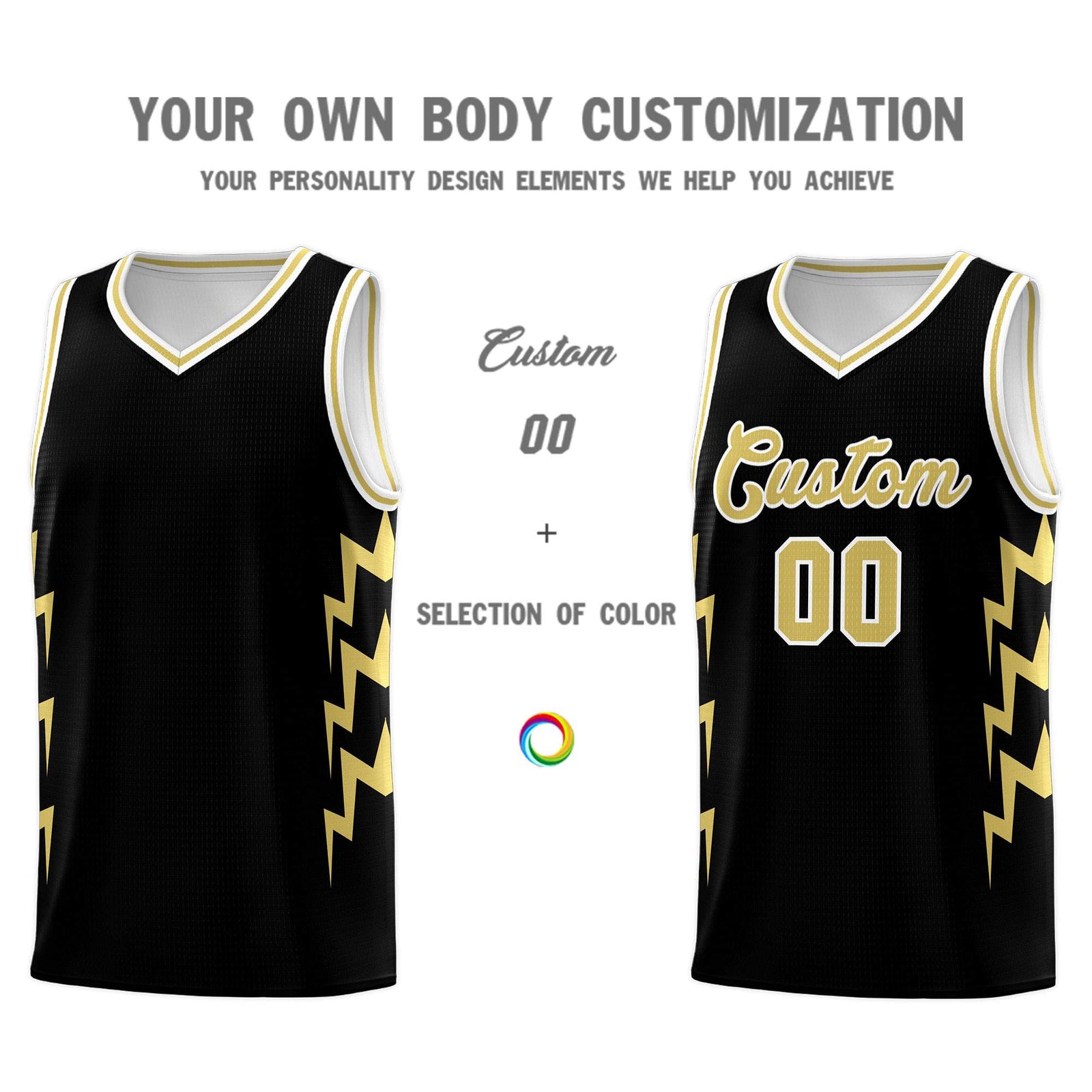 Custom Black Side Lightning Pattern Sports Uniform Basketball Jersey