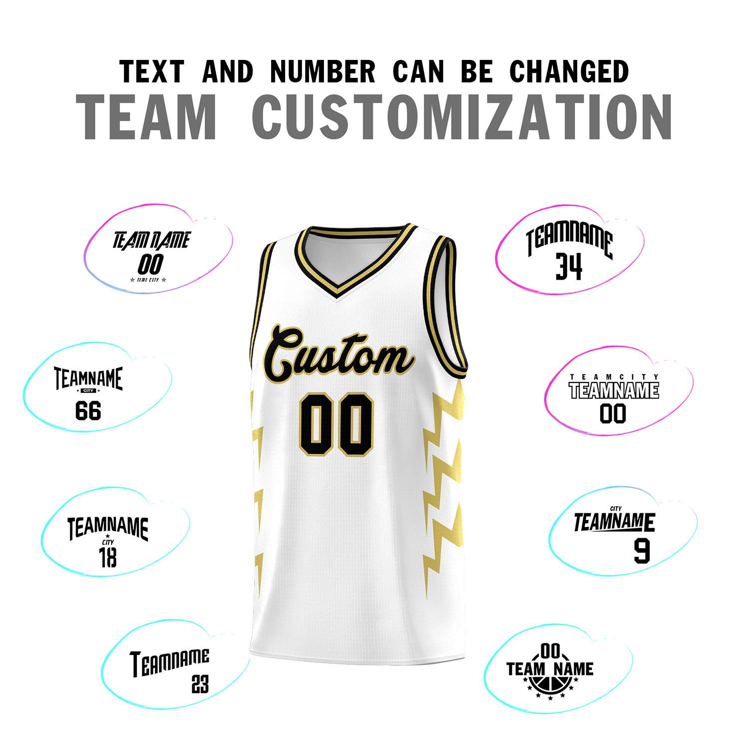Custom White Side Lightning Pattern Sports Uniform Basketball Jersey