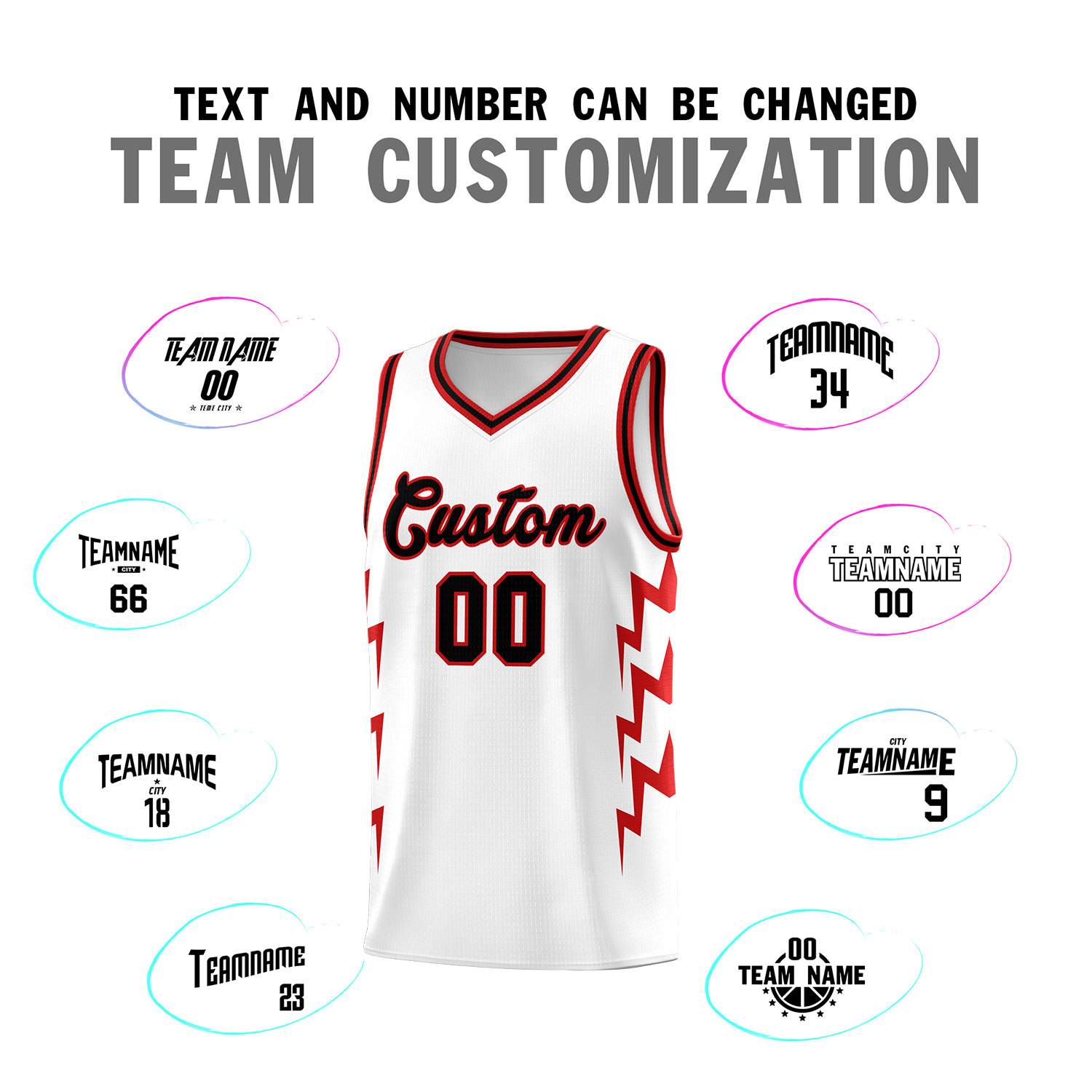 Custom White Side Lightning Pattern Sports Uniform Basketball Jersey