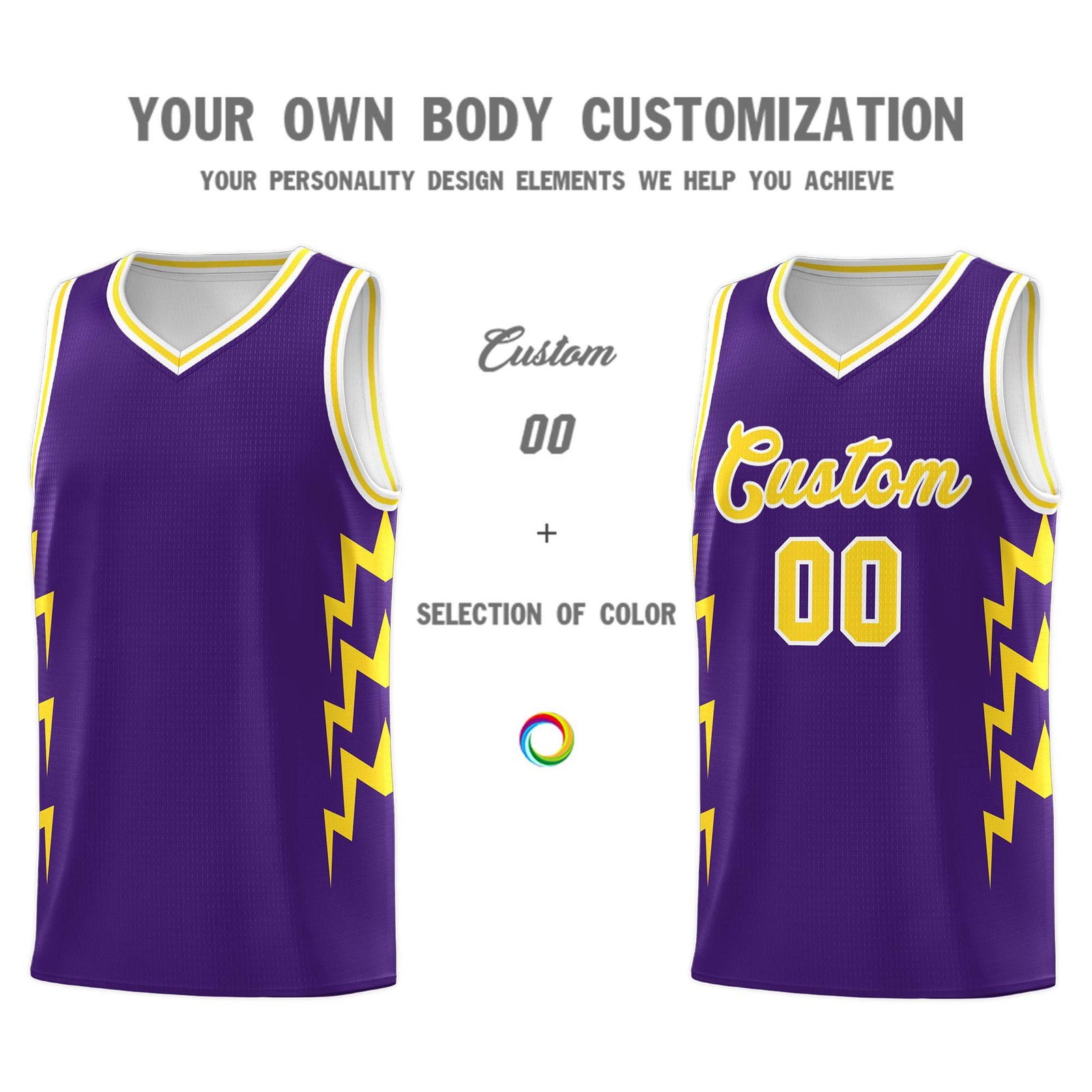 Custom Purple Side Lightning Pattern Sports Uniform Basketball Jersey