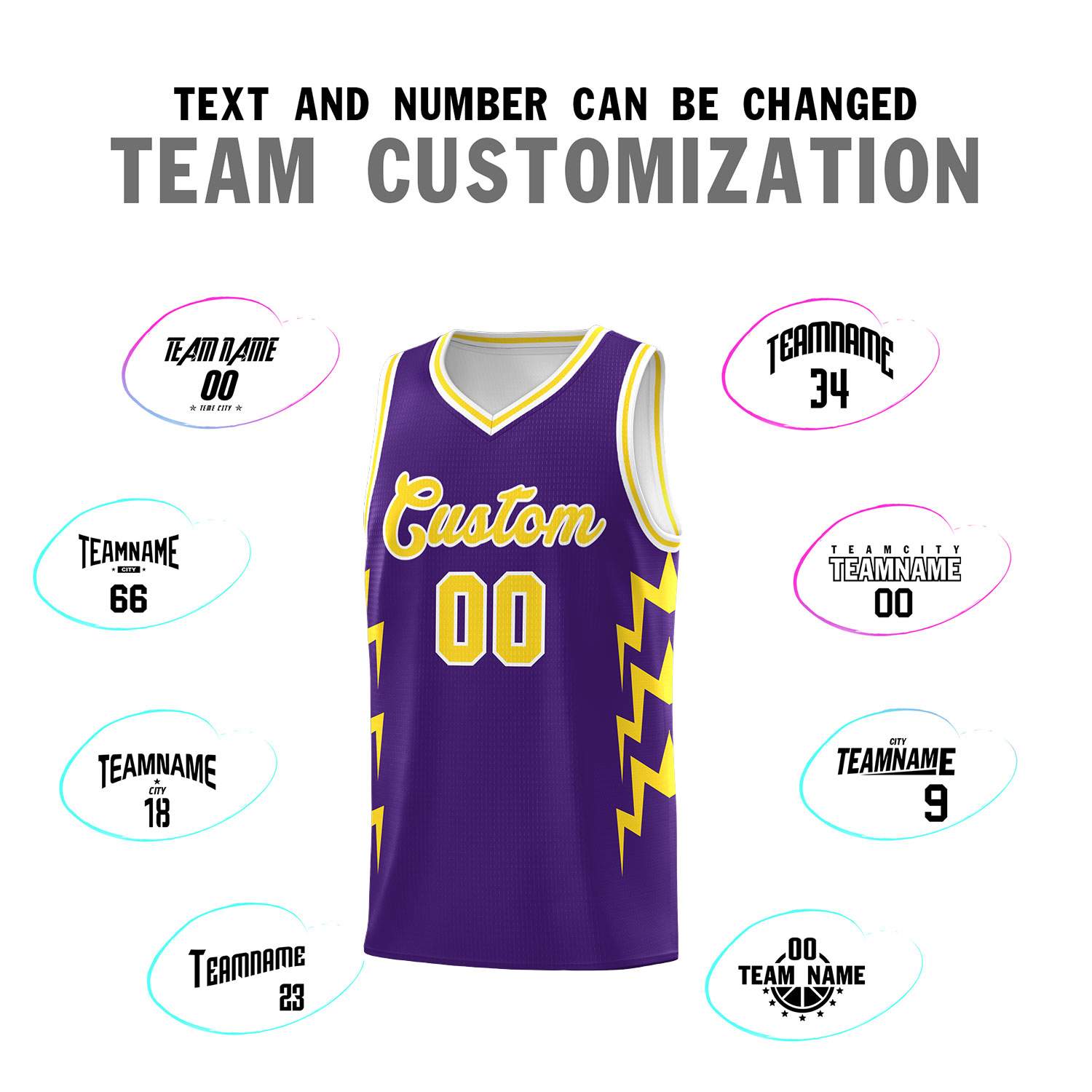 Custom Purple Side Lightning Pattern Sports Uniform Basketball Jersey