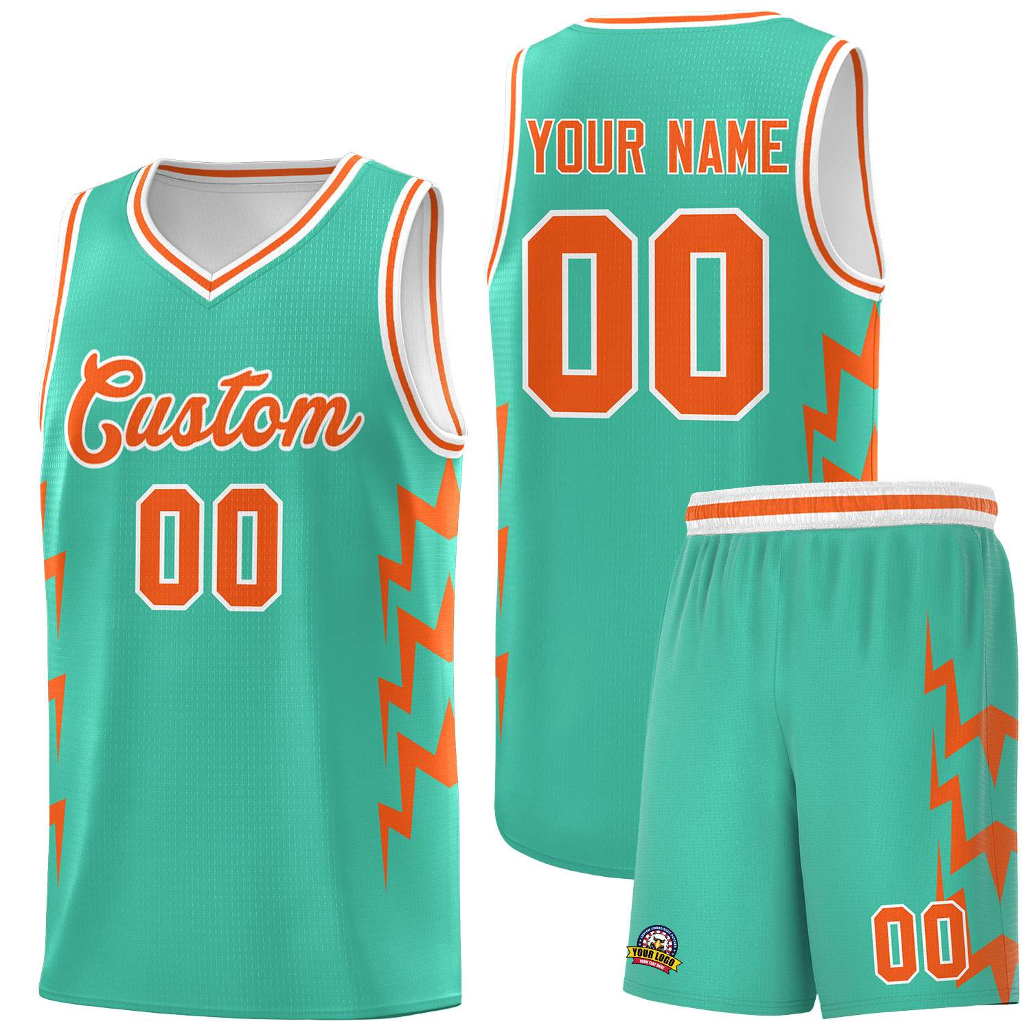 Custom Bright Green Side Lightning Pattern Sports Uniform Basketball Jersey