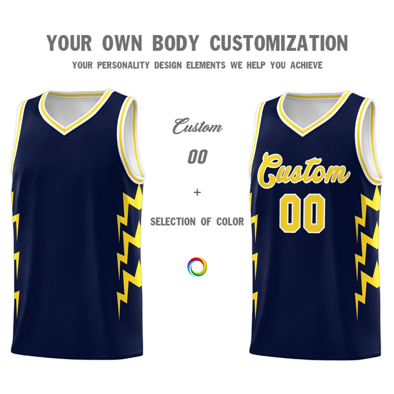 Custom Navy Side Lightning Pattern Sports Uniform Basketball Jersey