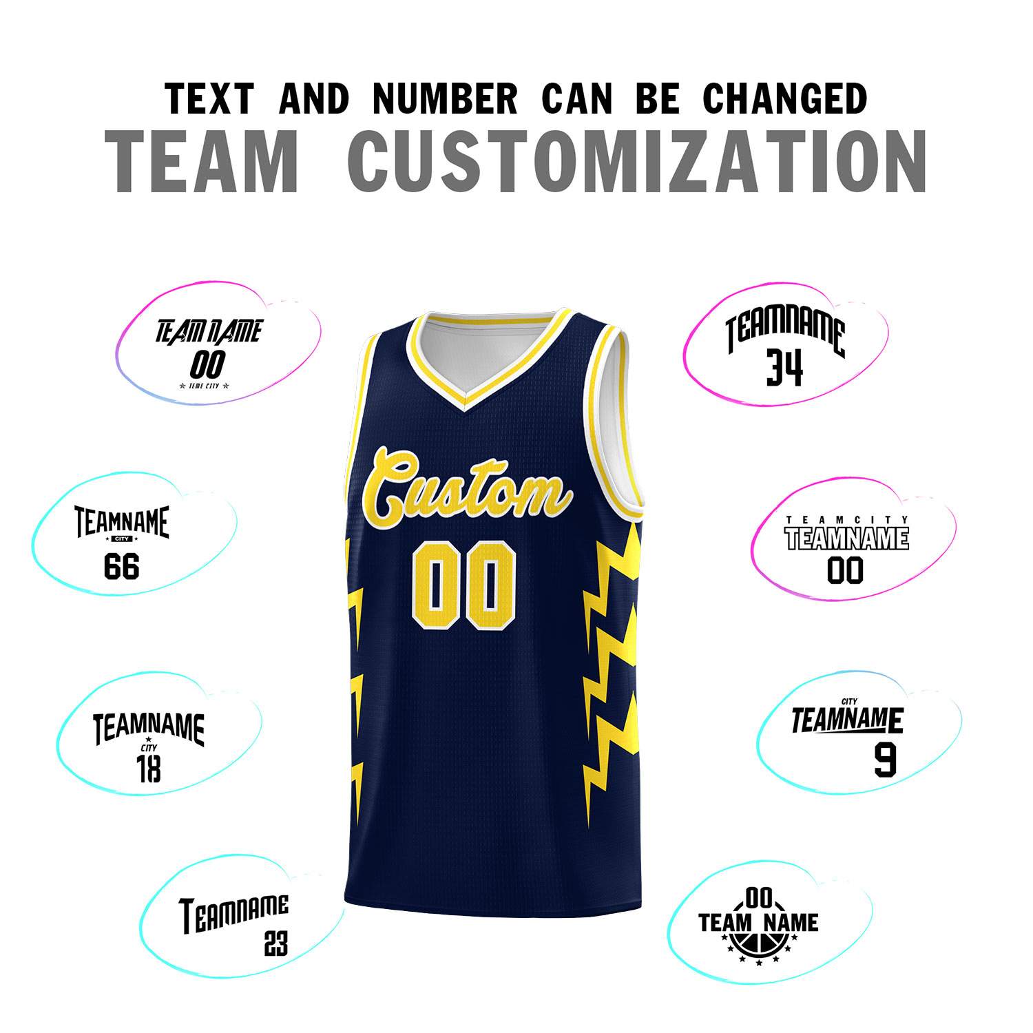 Custom Navy Side Lightning Pattern Sports Uniform Basketball Jersey