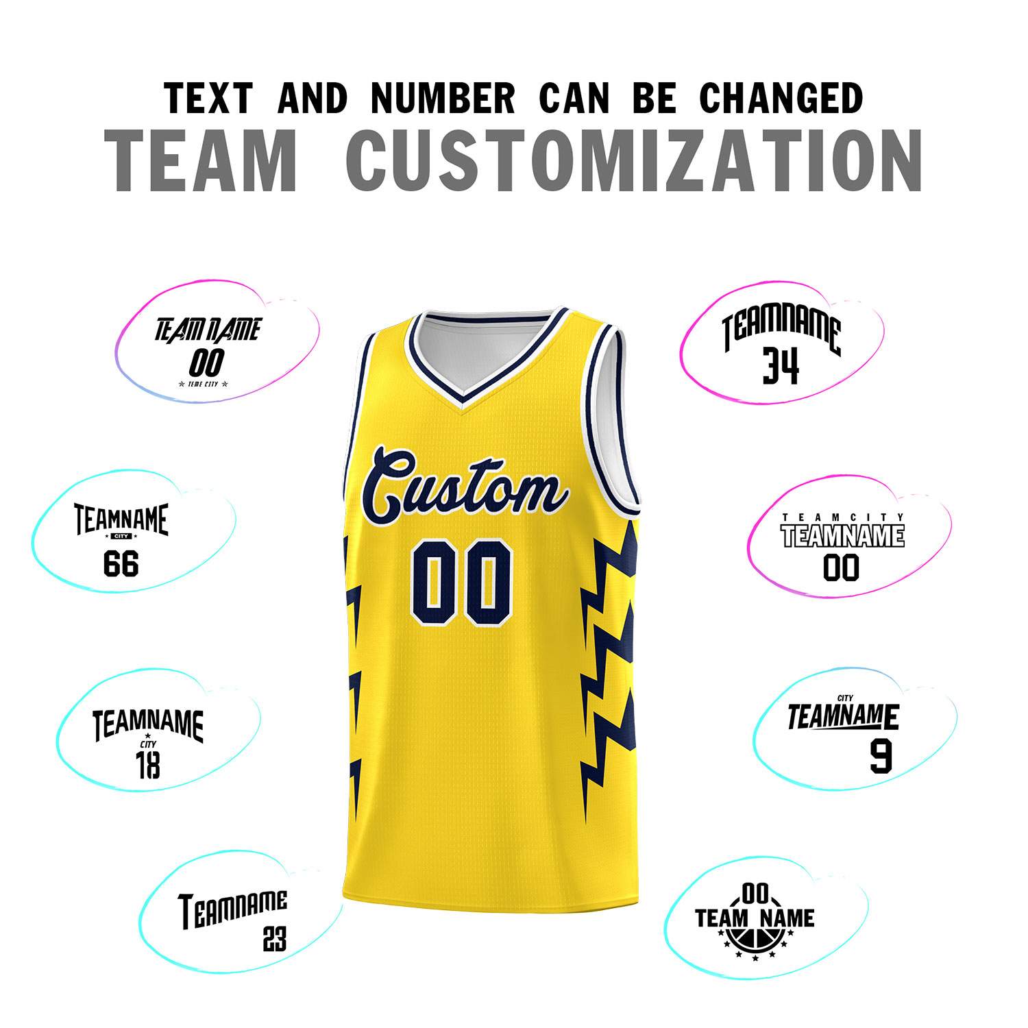 Custom Gold Side Lightning Pattern Sports Uniform Basketball Jersey