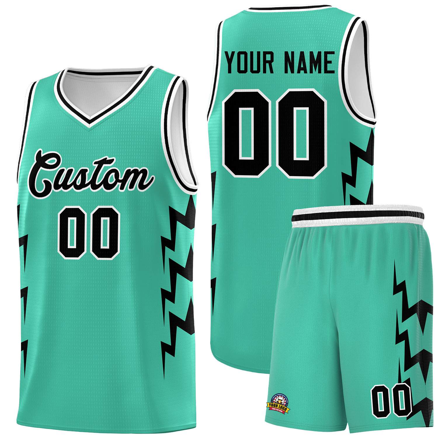 Custom Bright Green Side Lightning Pattern Sports Uniform Basketball Jersey