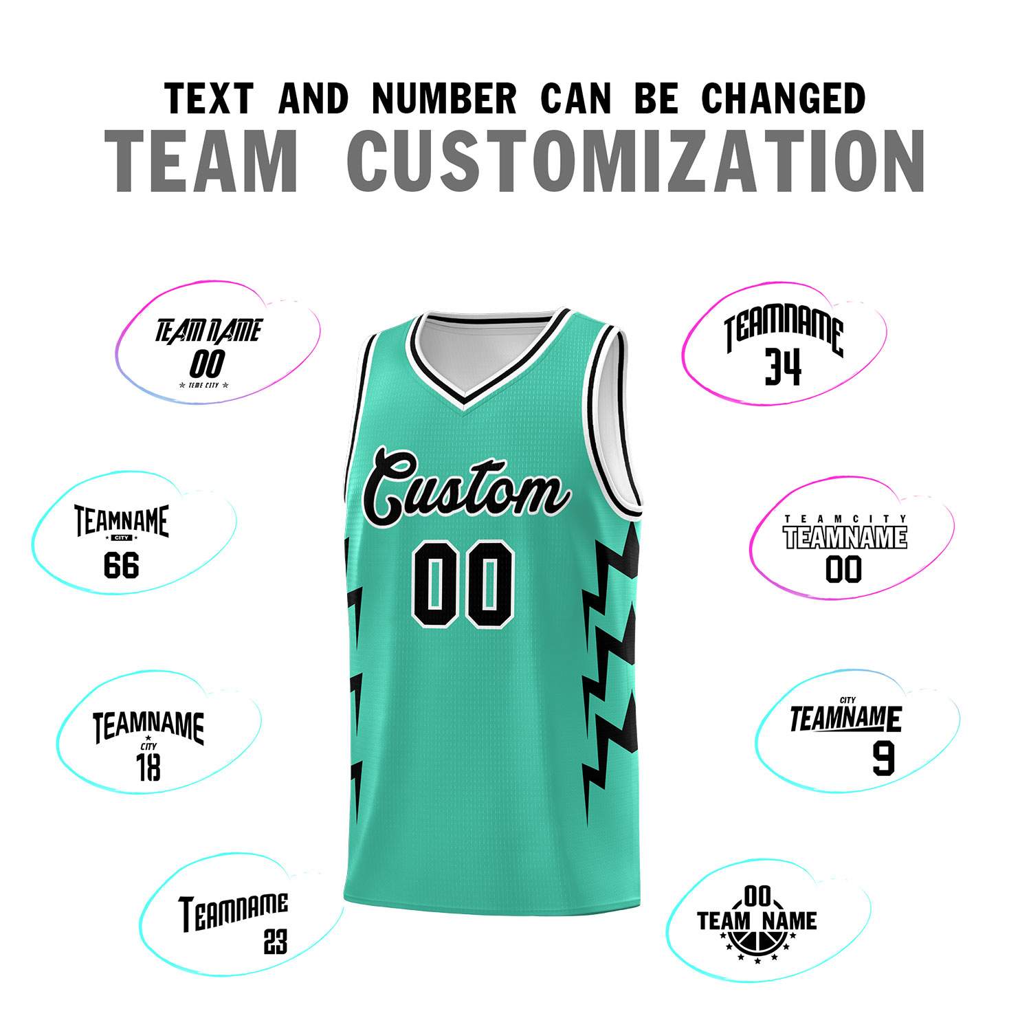 Custom Bright Green Side Lightning Pattern Sports Uniform Basketball Jersey