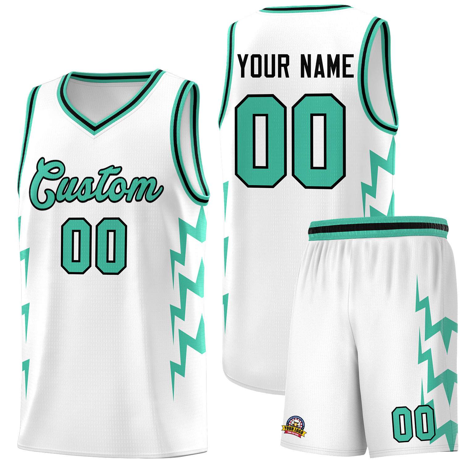 Custom White Side Lightning Pattern Sports Uniform Basketball Jersey