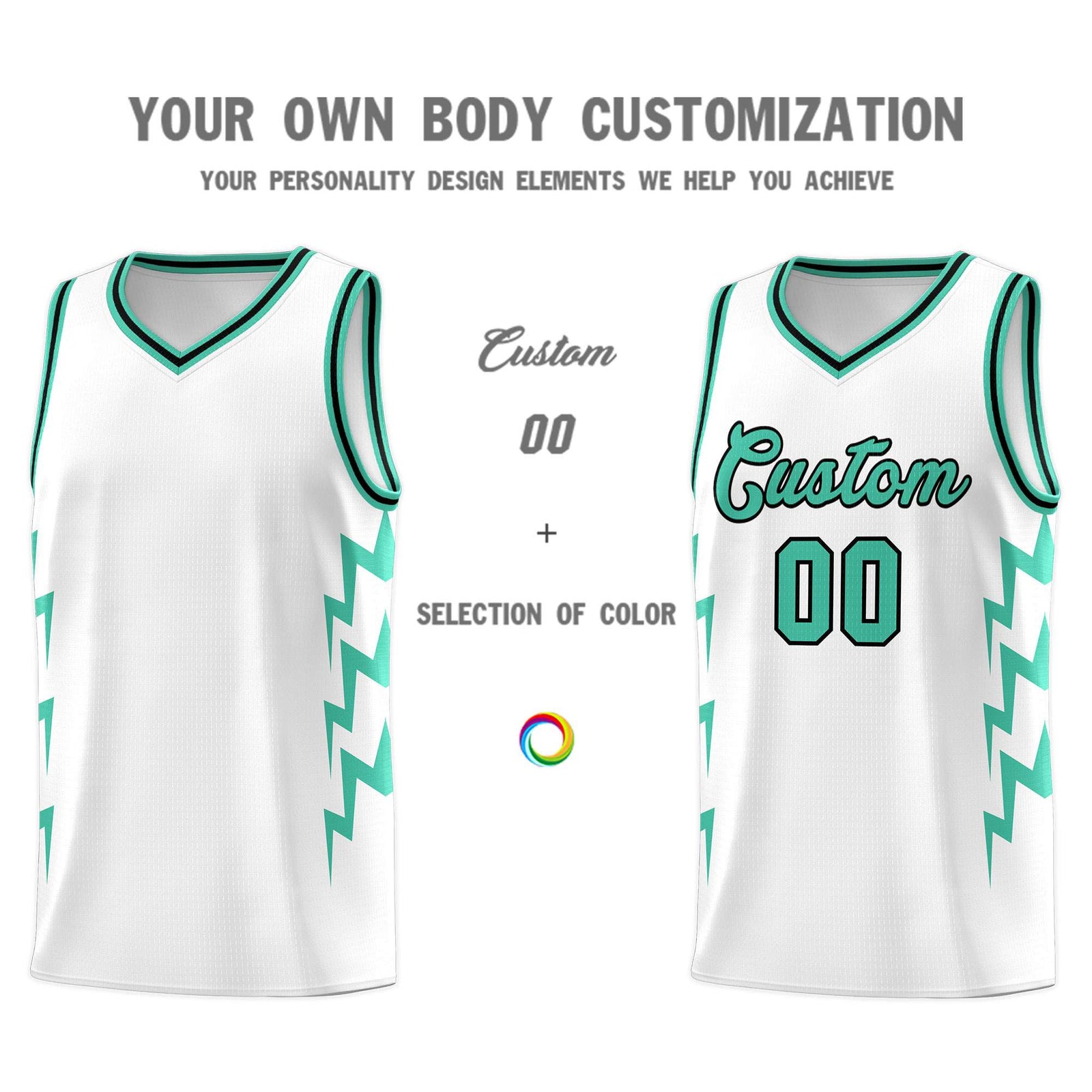 Custom White Side Lightning Pattern Sports Uniform Basketball Jersey