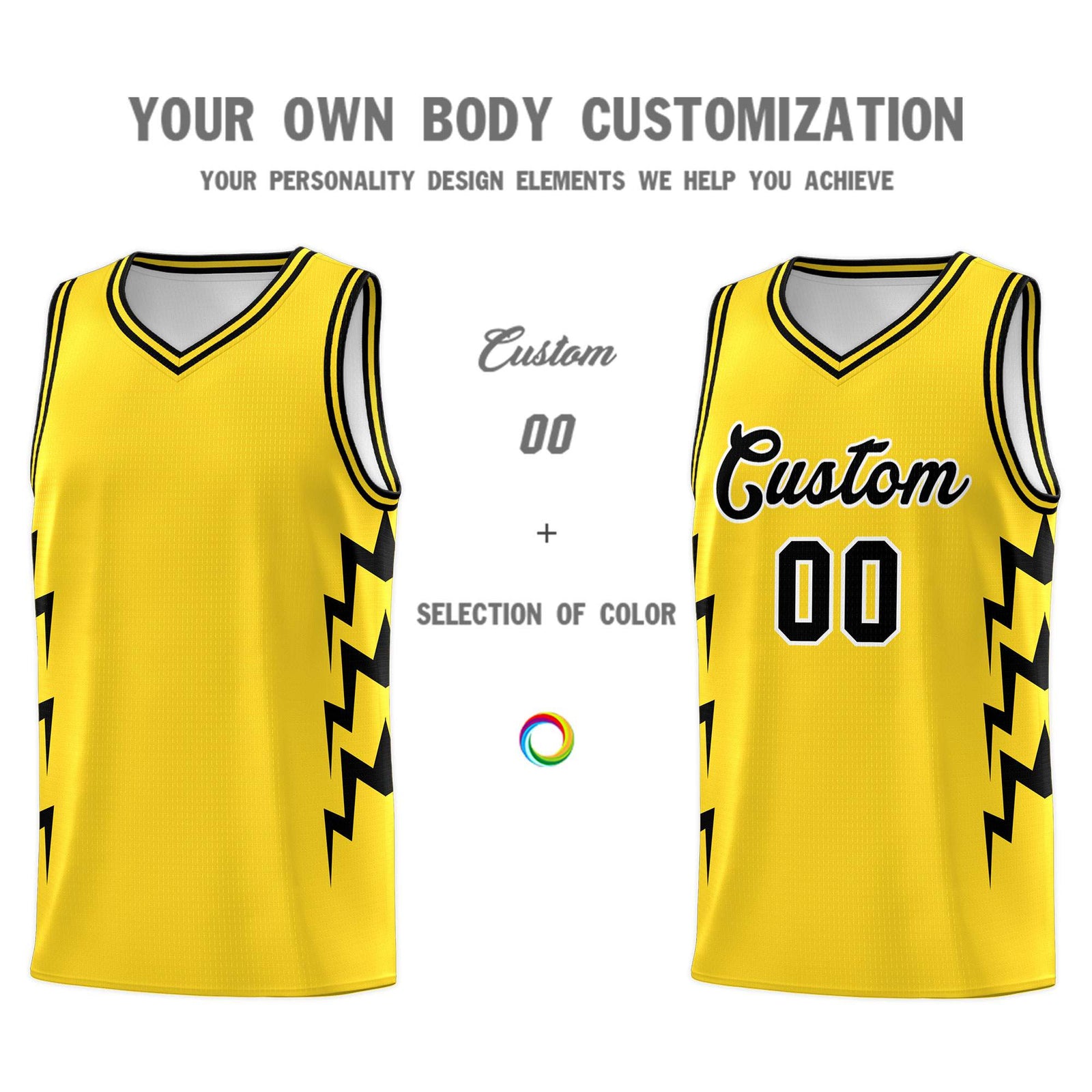 Custom Gold Side Lightning Pattern Sports Uniform Basketball Jersey
