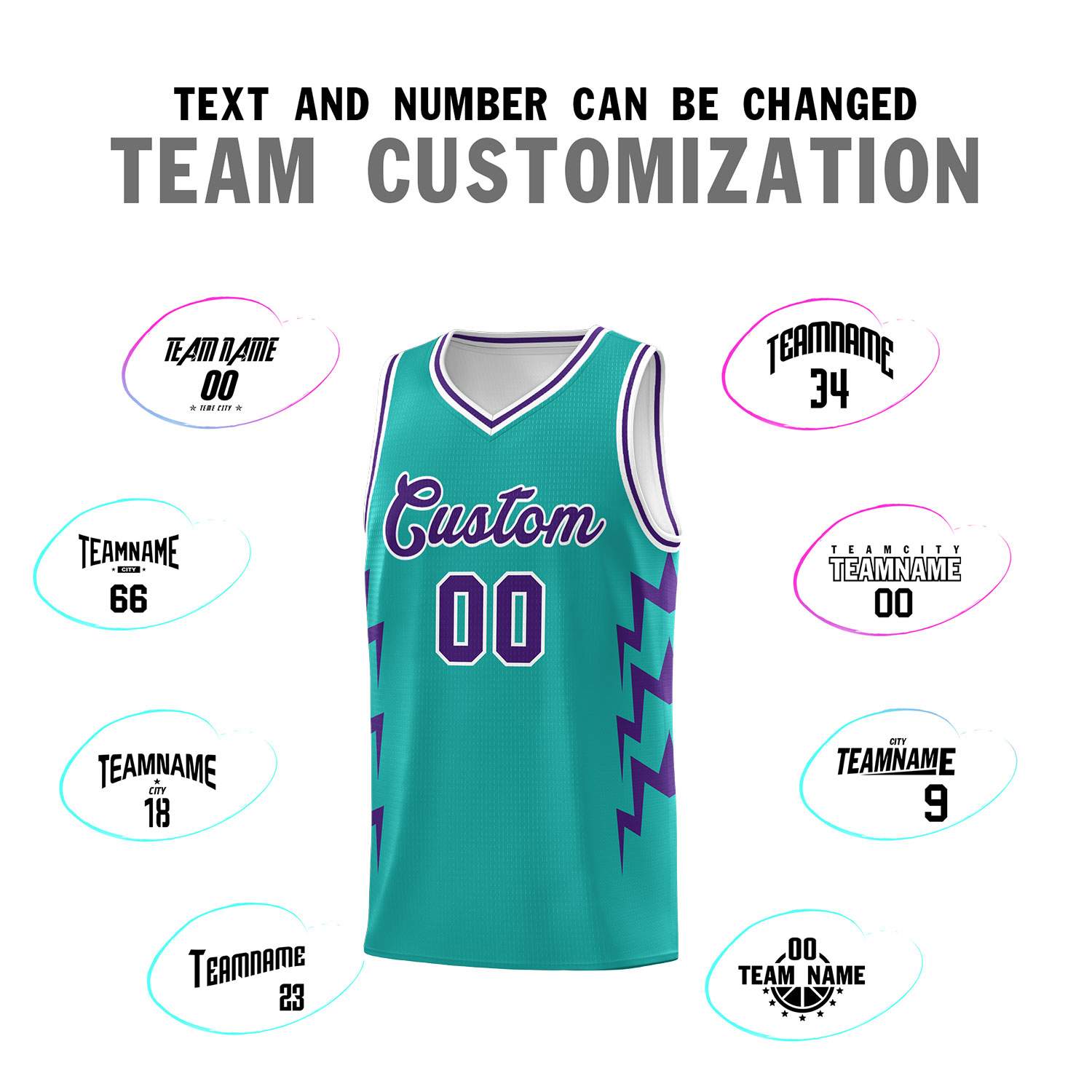 Custom Aqua Side Lightning Pattern Sports Uniform Basketball Jersey