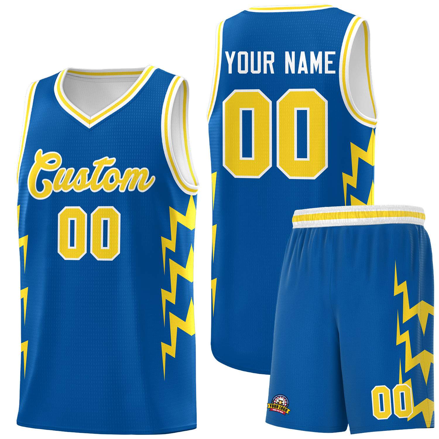 Custom Royal Side Lightning Pattern Sports Uniform Basketball Jersey