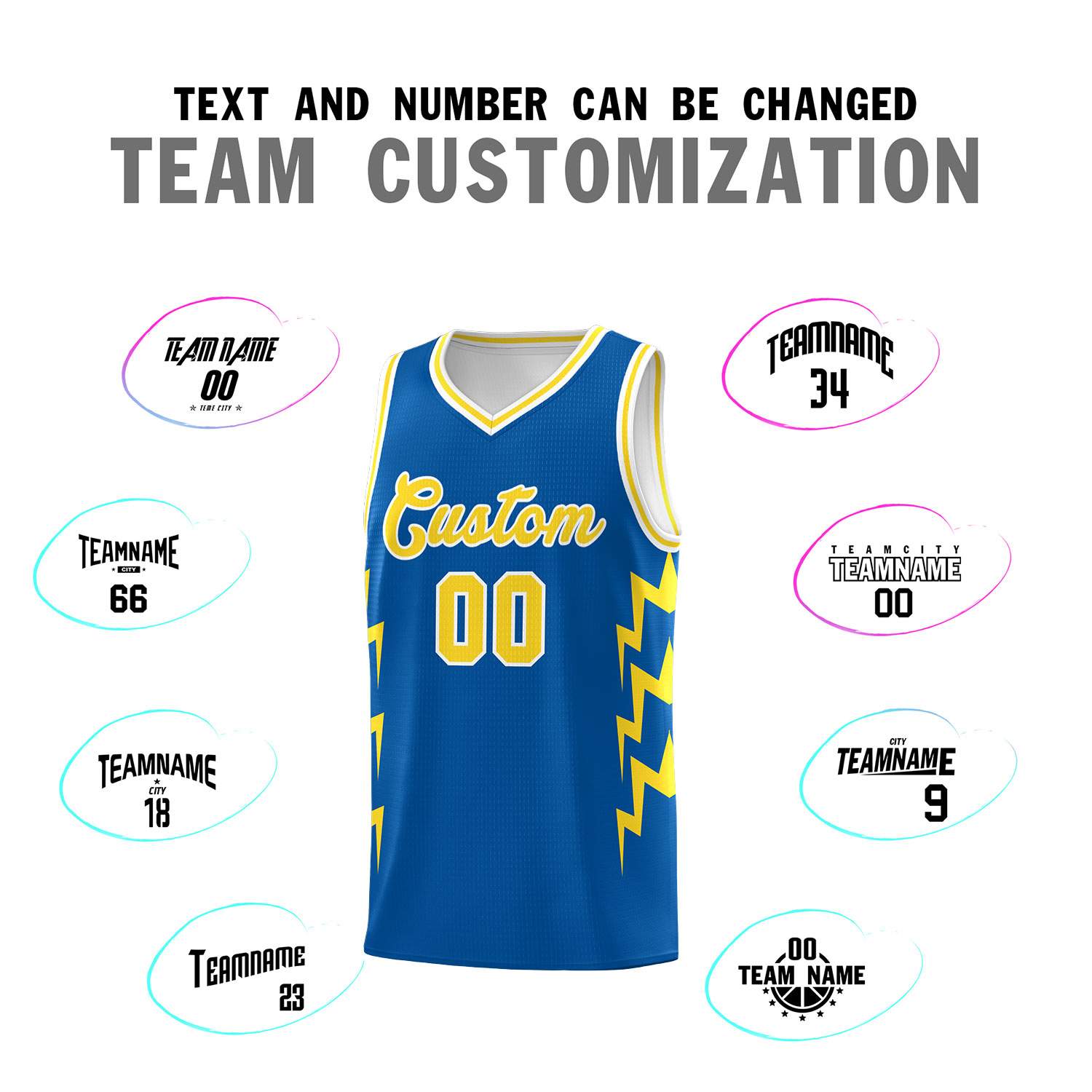 Custom Royal Side Lightning Pattern Sports Uniform Basketball Jersey