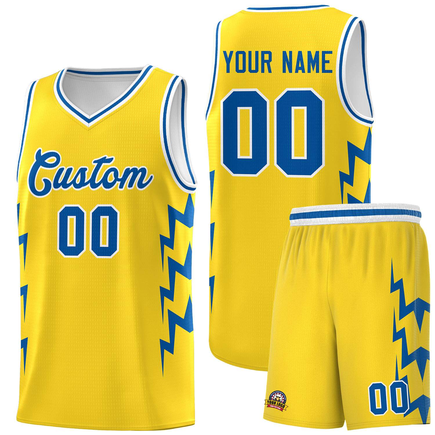 Custom Gold Side Lightning Pattern Sports Uniform Basketball Jersey