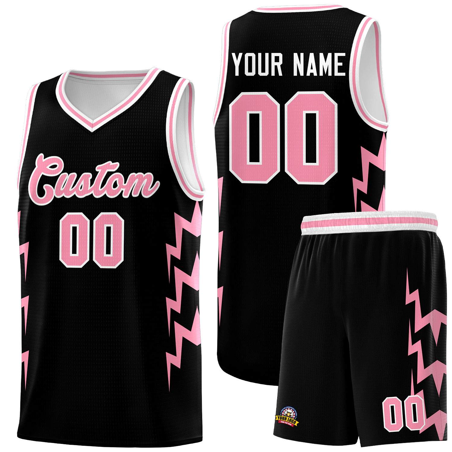 Custom Black Side Lightning Pattern Sports Uniform Basketball Jersey
