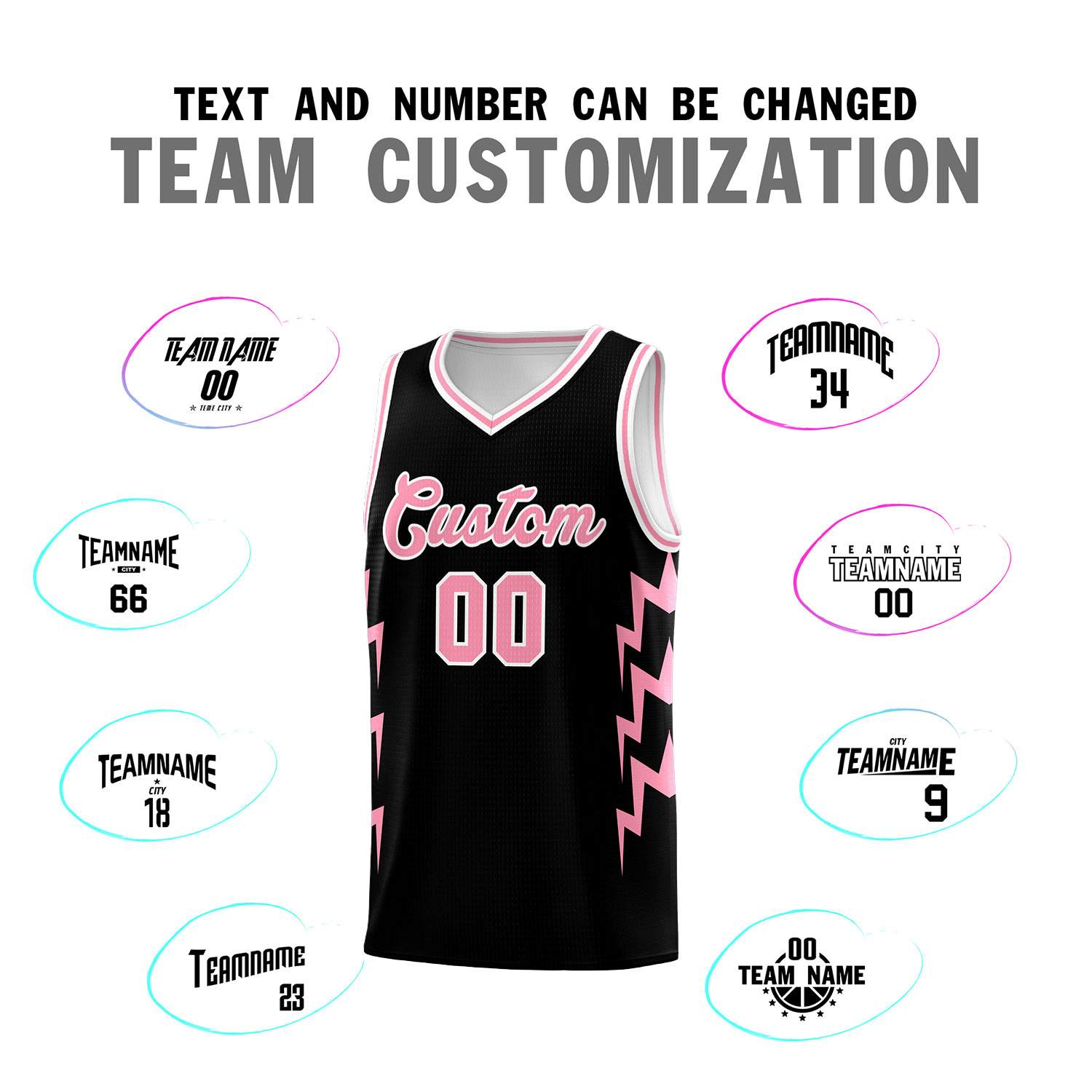 Custom Black Side Lightning Pattern Sports Uniform Basketball Jersey