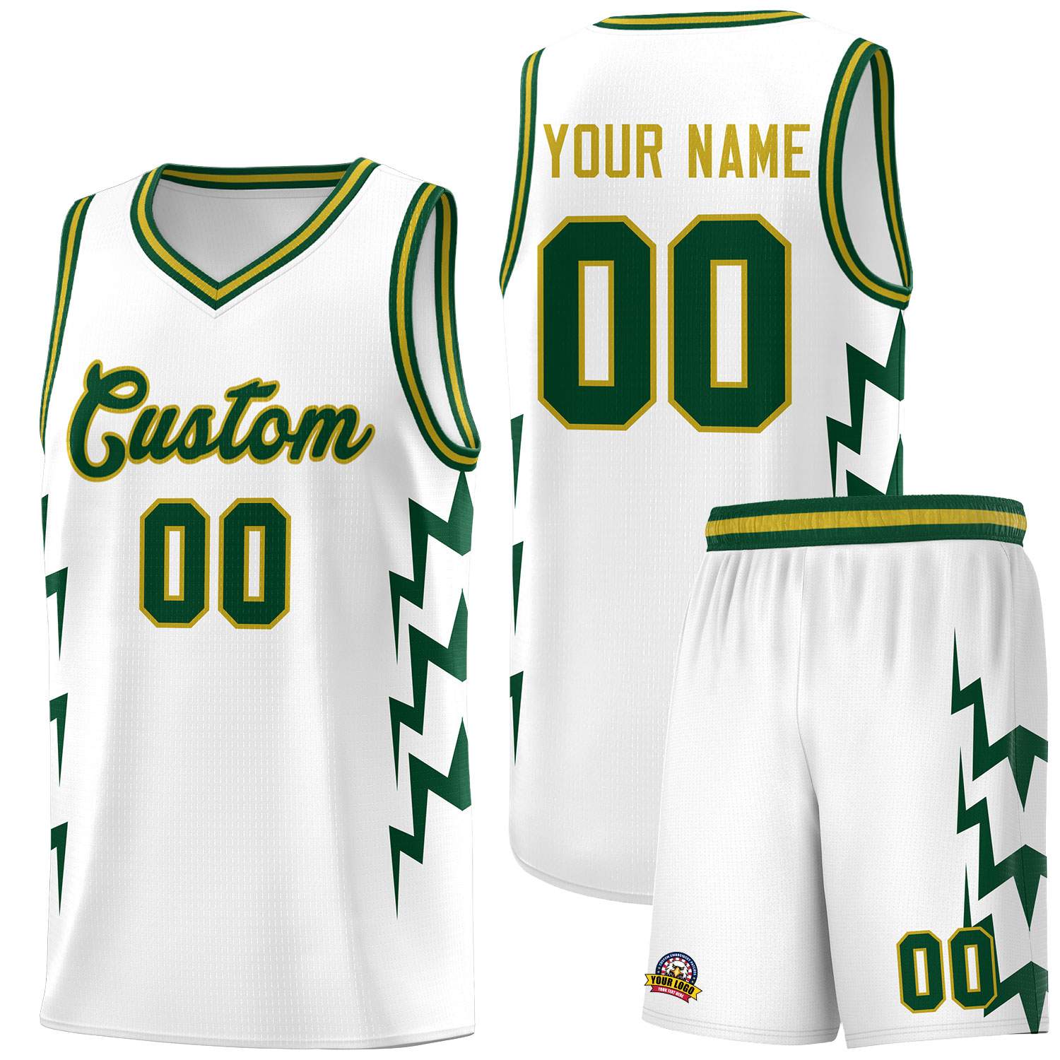 Custom White Side Lightning Pattern Sports Uniform Basketball Jersey