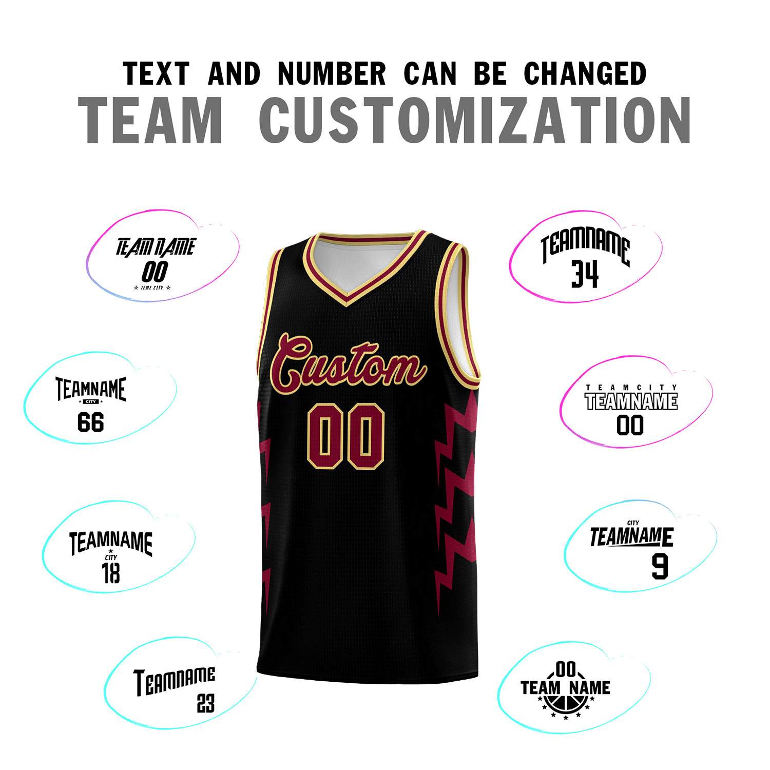 Custom Black Side Lightning Pattern Sports Uniform Basketball Jersey