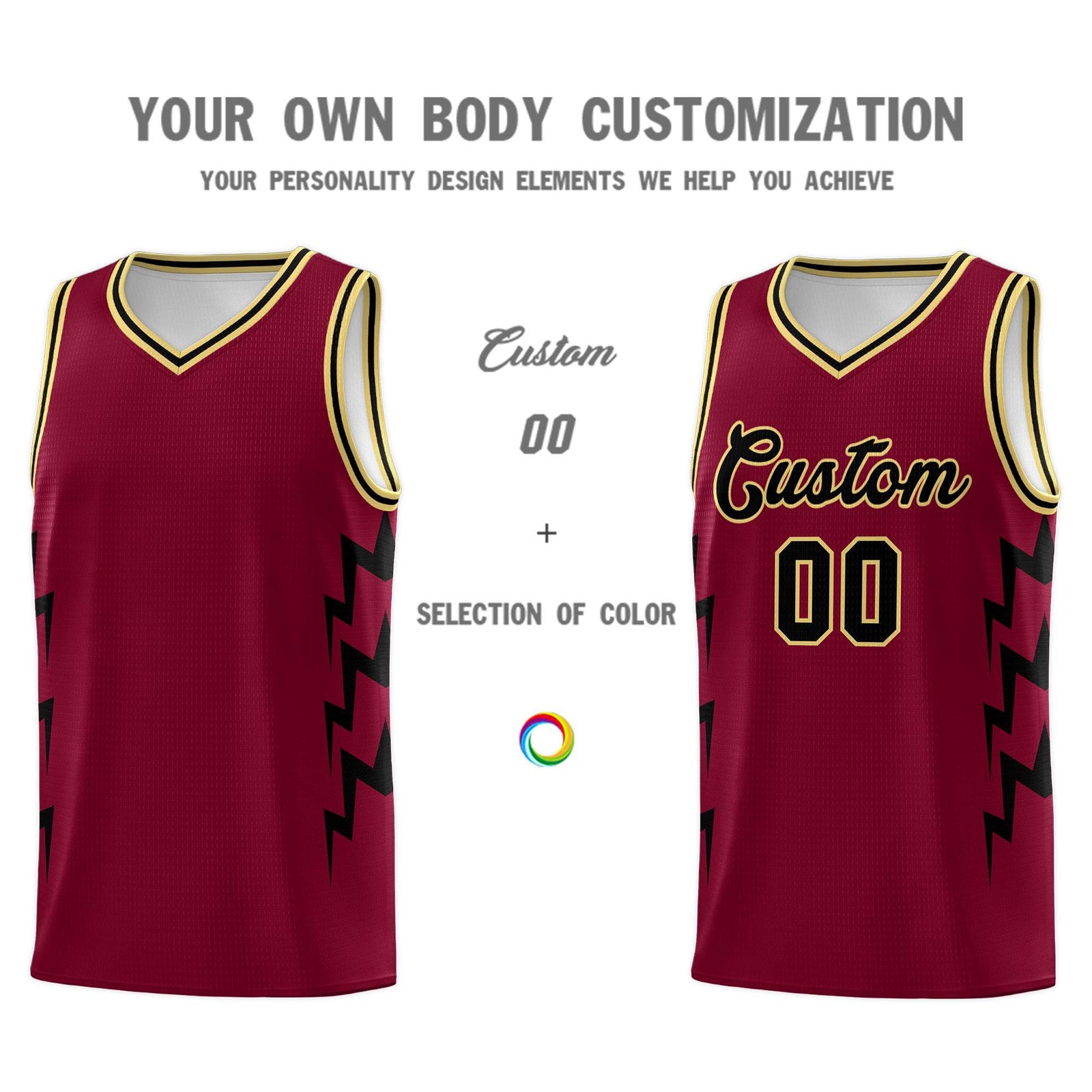 Custom Crimson Side Lightning Pattern Sports Uniform Basketball Jersey