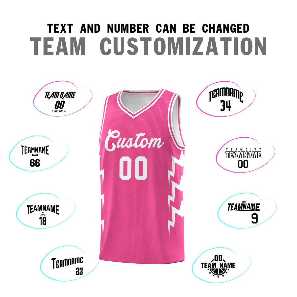 Custom Pink Side Lightning Pattern Sports Uniform Basketball Jersey