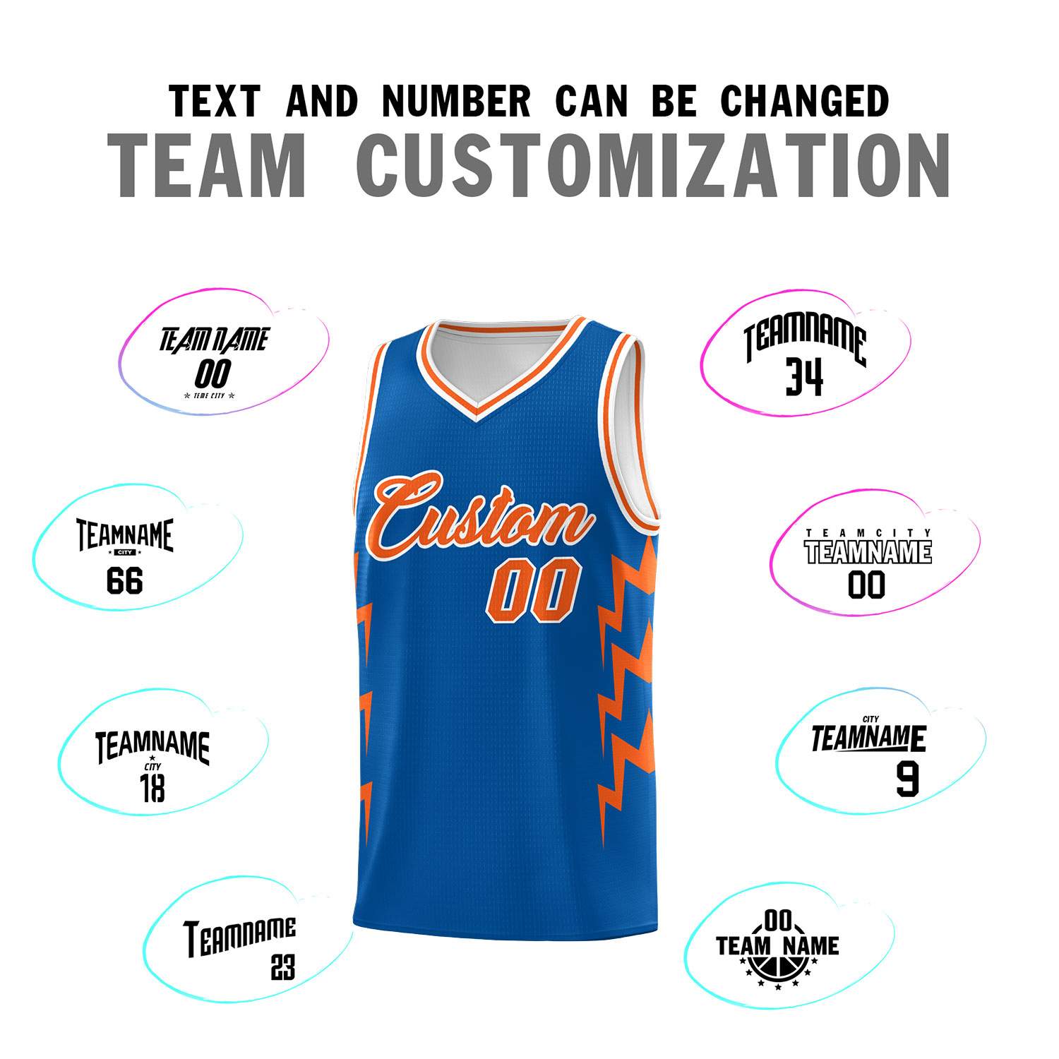 Custom Royal Side Lightning Pattern Sports Uniform Basketball Jersey