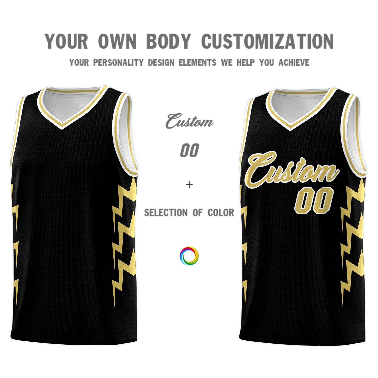 Custom Black Side Lightning Pattern Sports Uniform Basketball Jersey