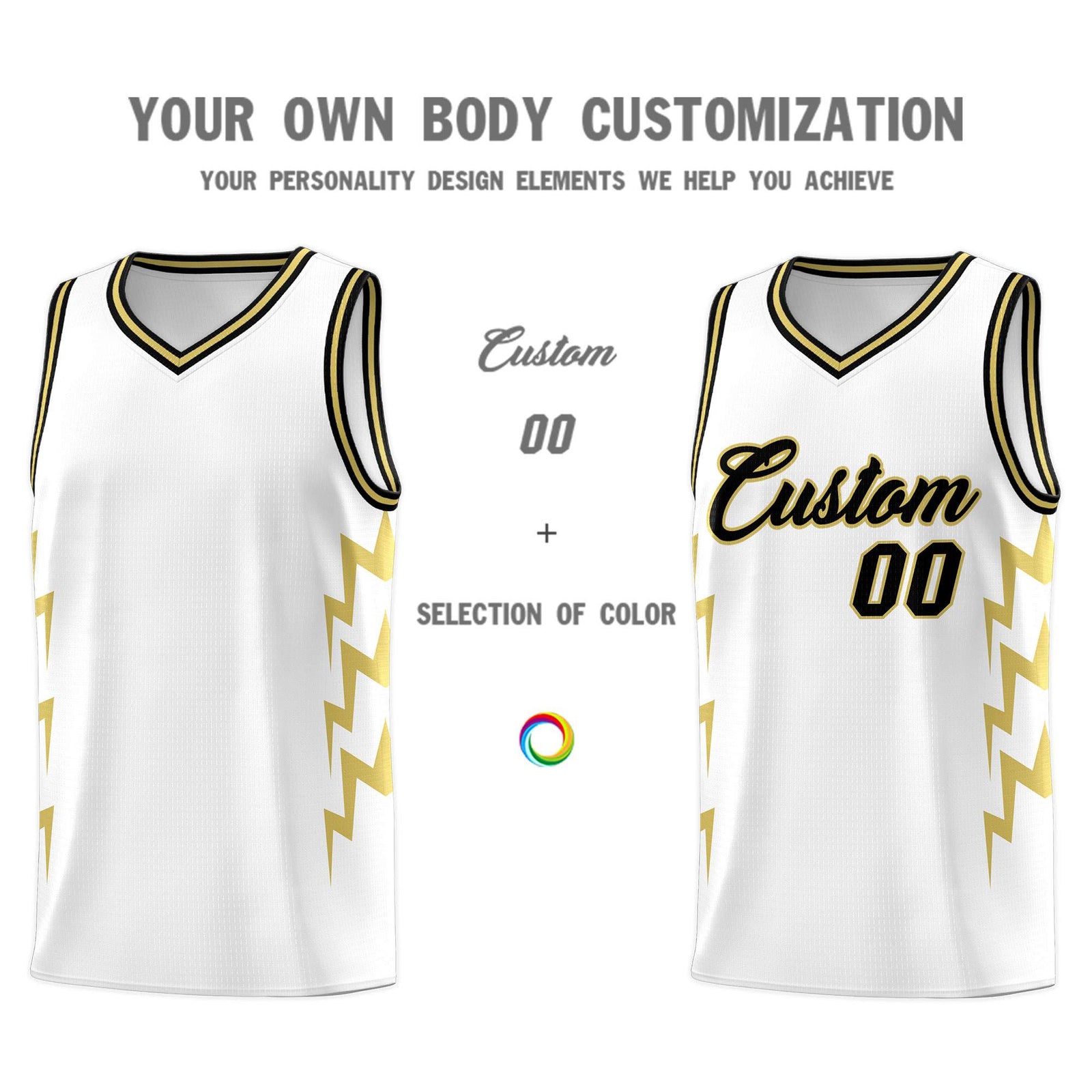 Custom White Side Lightning Pattern Sports Uniform Basketball Jersey