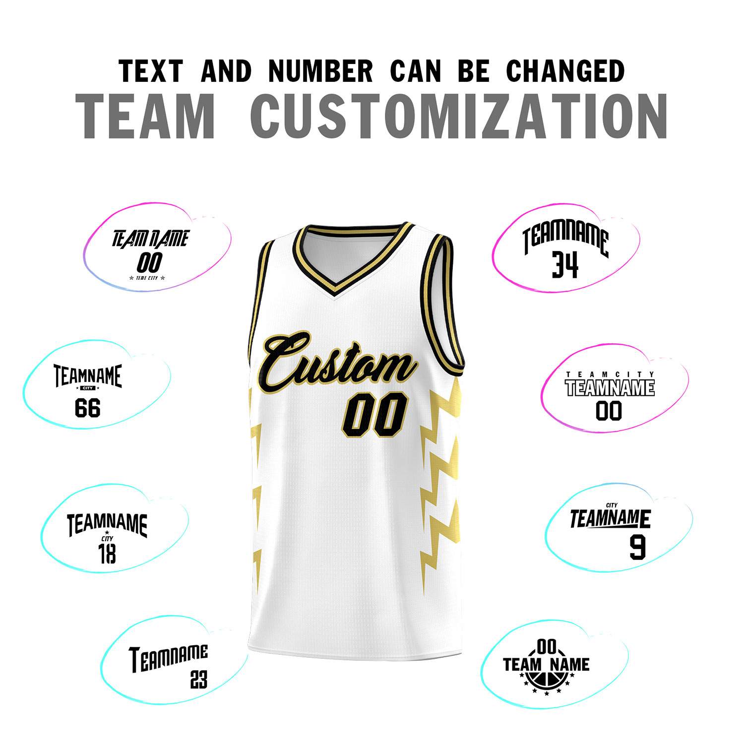 Custom White Side Lightning Pattern Sports Uniform Basketball Jersey