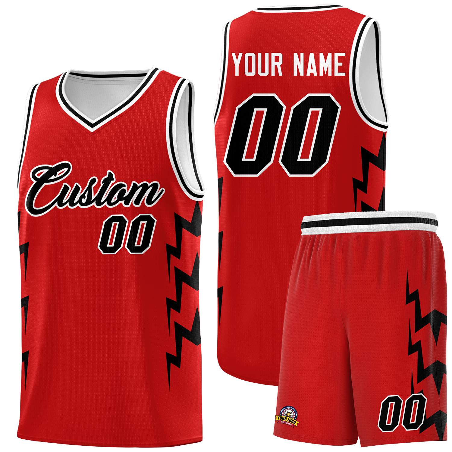 Custom Red Side Lightning Pattern Sports Uniform Basketball Jersey