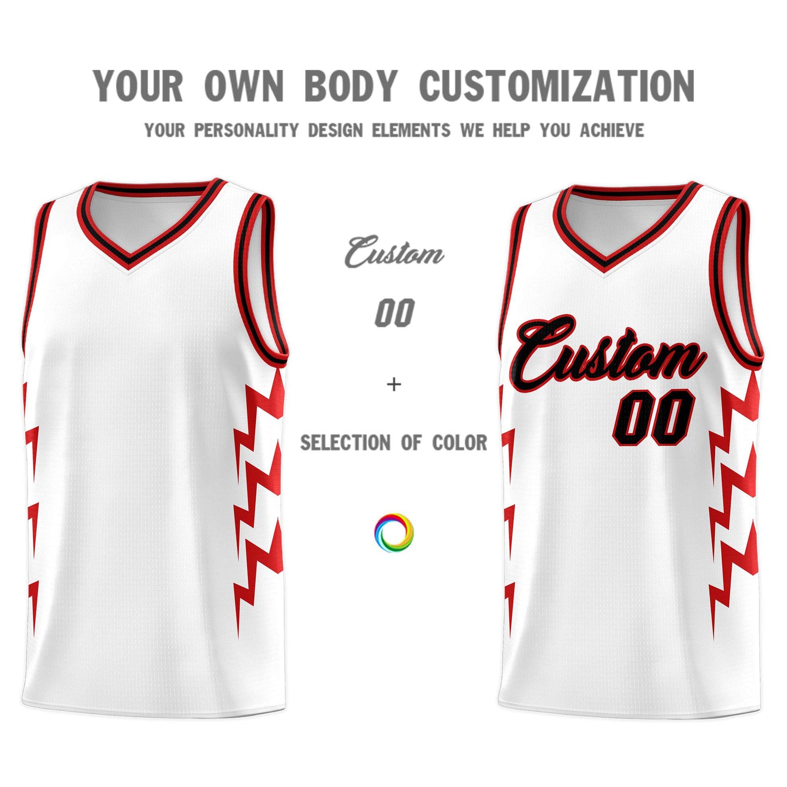 Custom White Side Lightning Pattern Sports Uniform Basketball Jersey