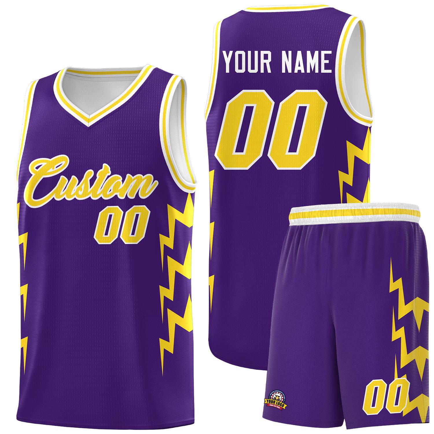 Custom Purple Side Lightning Pattern Sports Uniform Basketball Jersey