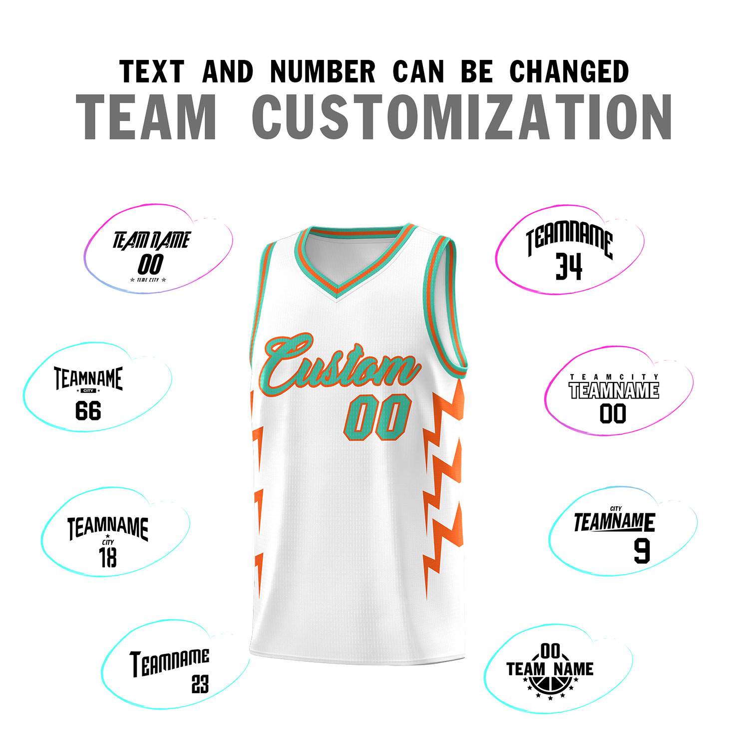 Custom White Side Lightning Pattern Sports Uniform Basketball Jersey