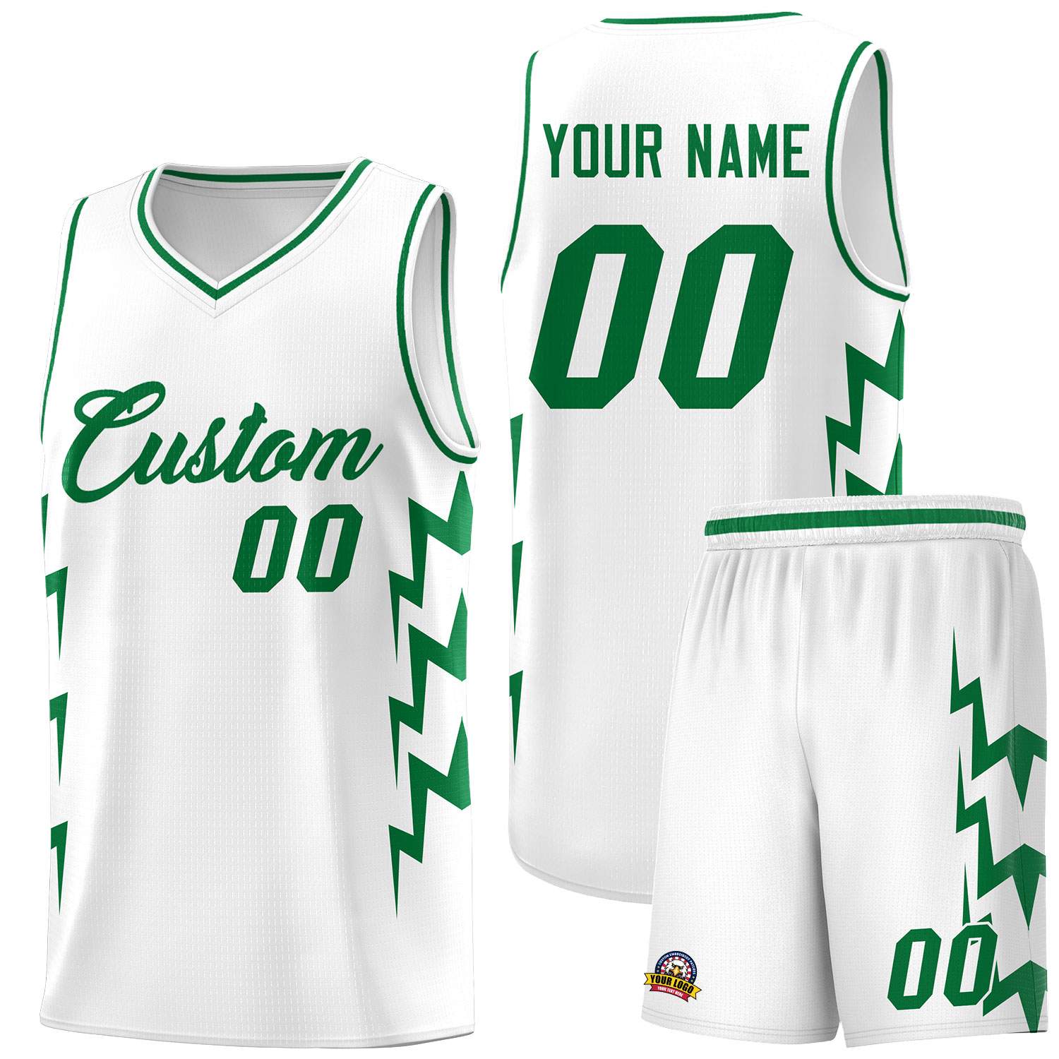 Custom White Side Lightning Pattern Sports Uniform Basketball Jersey
