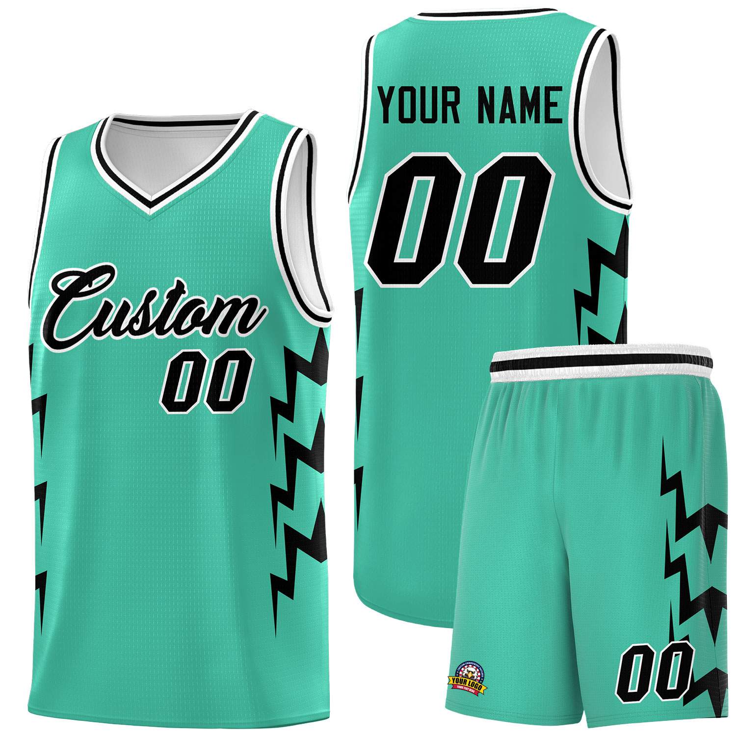 Custom Bright Green Side Lightning Pattern Sports Uniform Basketball Jersey