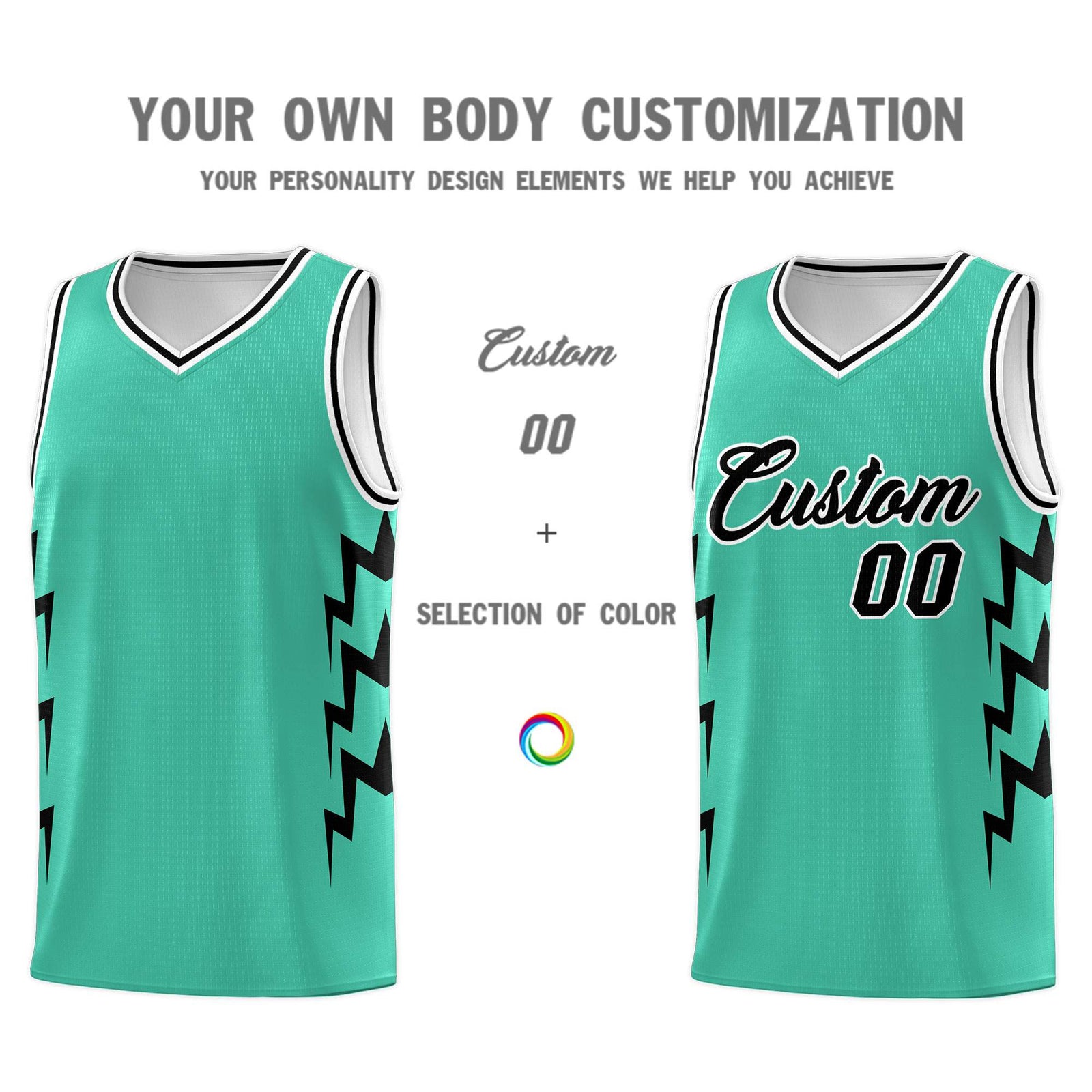 Custom Bright Green Side Lightning Pattern Sports Uniform Basketball Jersey