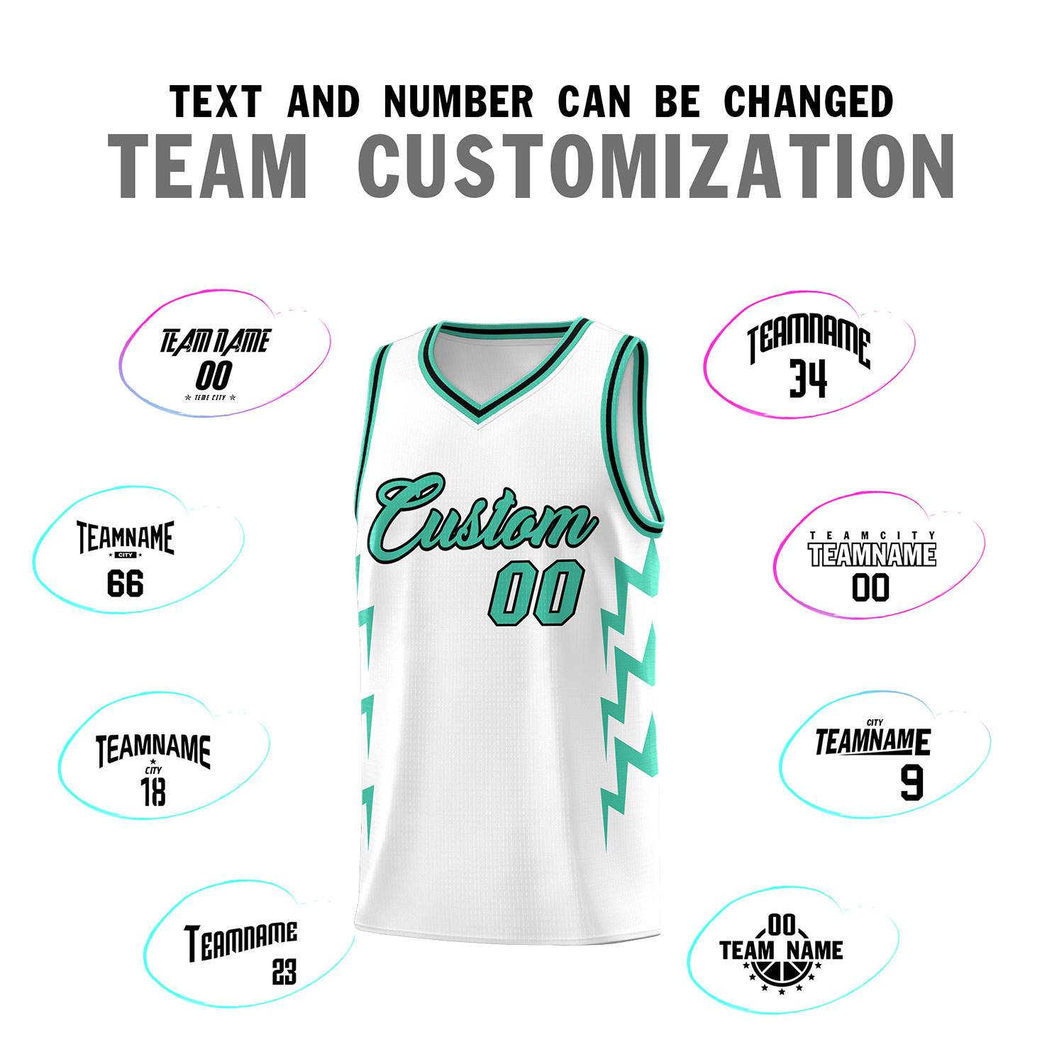 Custom White Side Lightning Pattern Sports Uniform Basketball Jersey