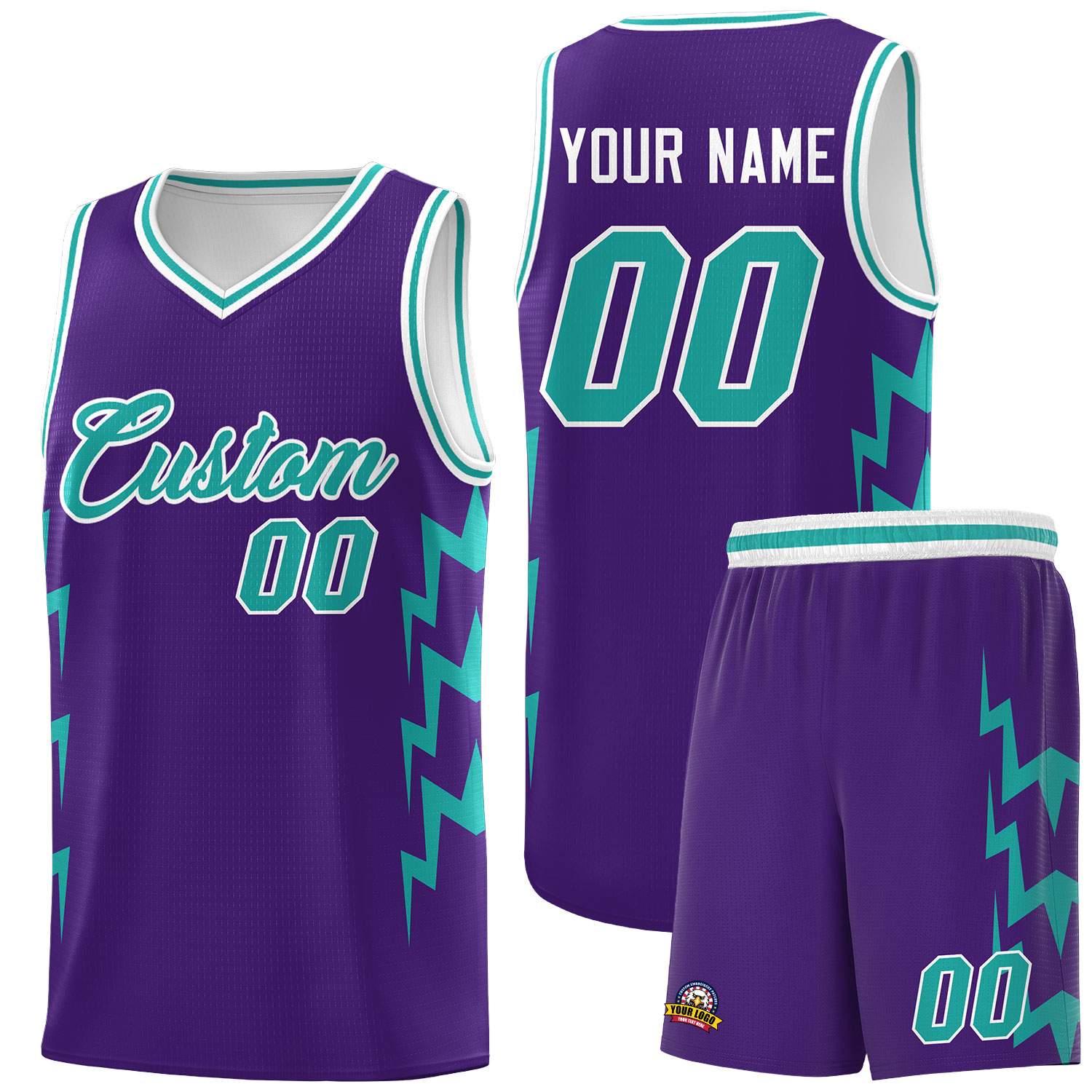 Custom Purple Side Lightning Pattern Sports Uniform Basketball Jersey