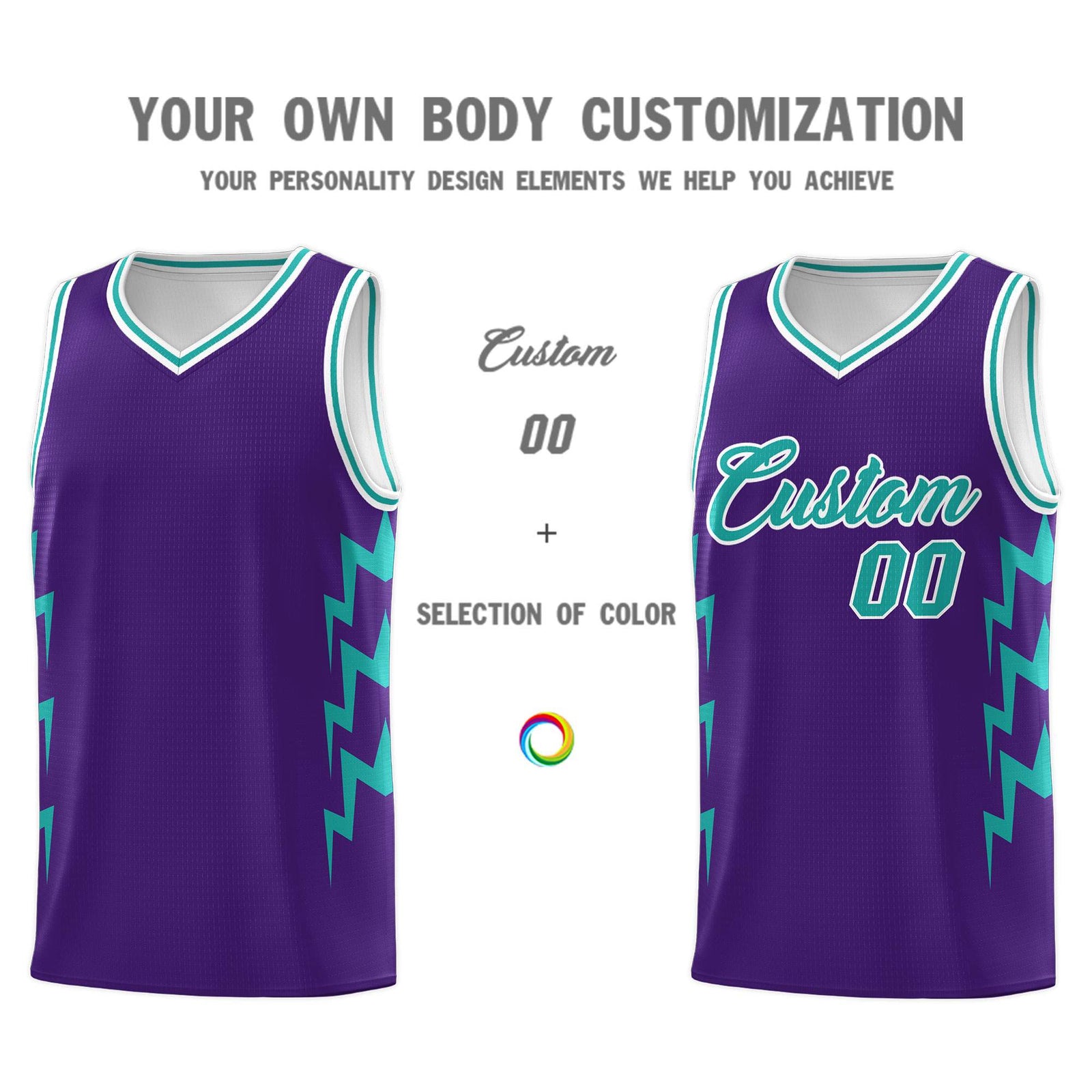 Custom Purple Side Lightning Pattern Sports Uniform Basketball Jersey
