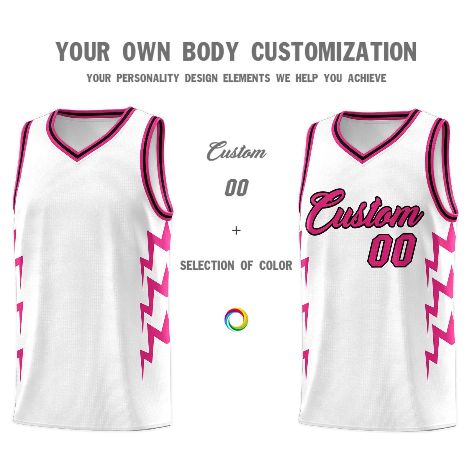 Custom White Side Lightning Pattern Sports Uniform Basketball Jersey