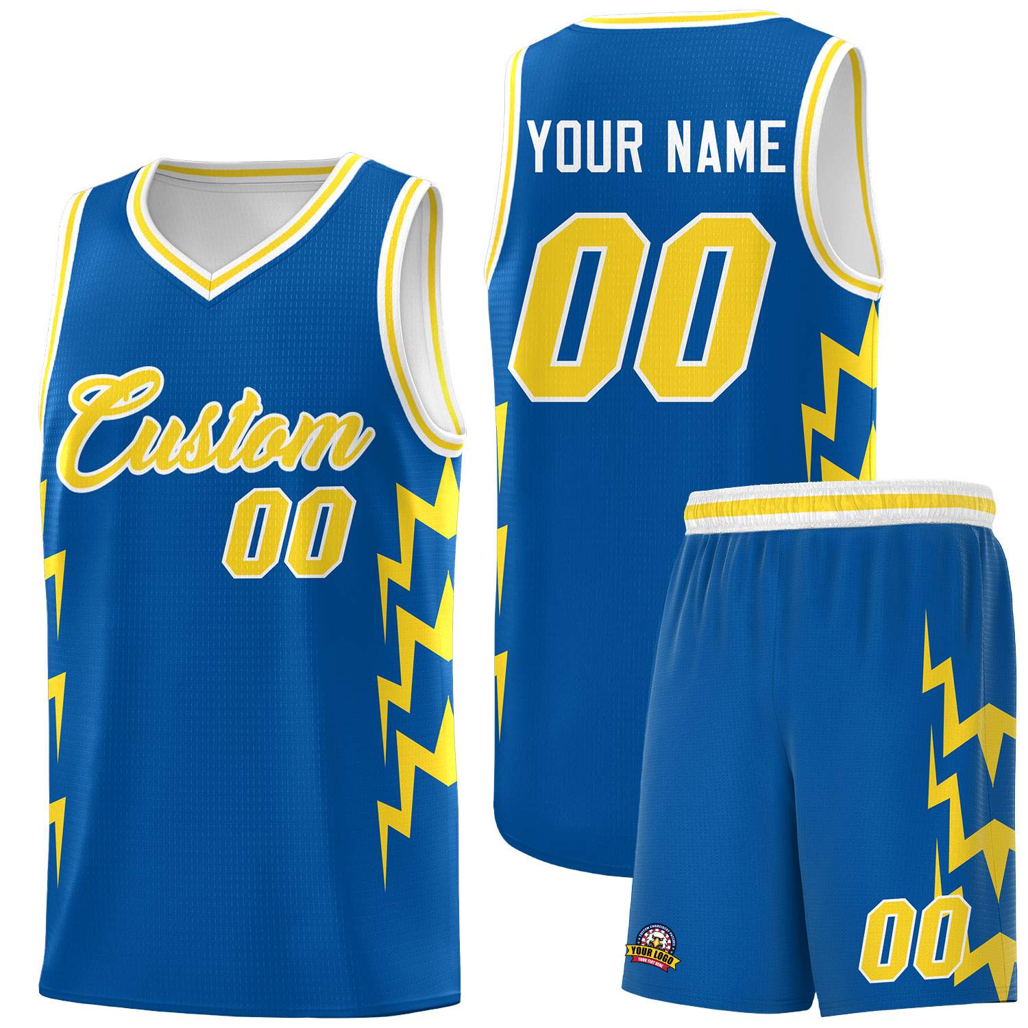 Custom Royal Side Lightning Pattern Sports Uniform Basketball Jersey