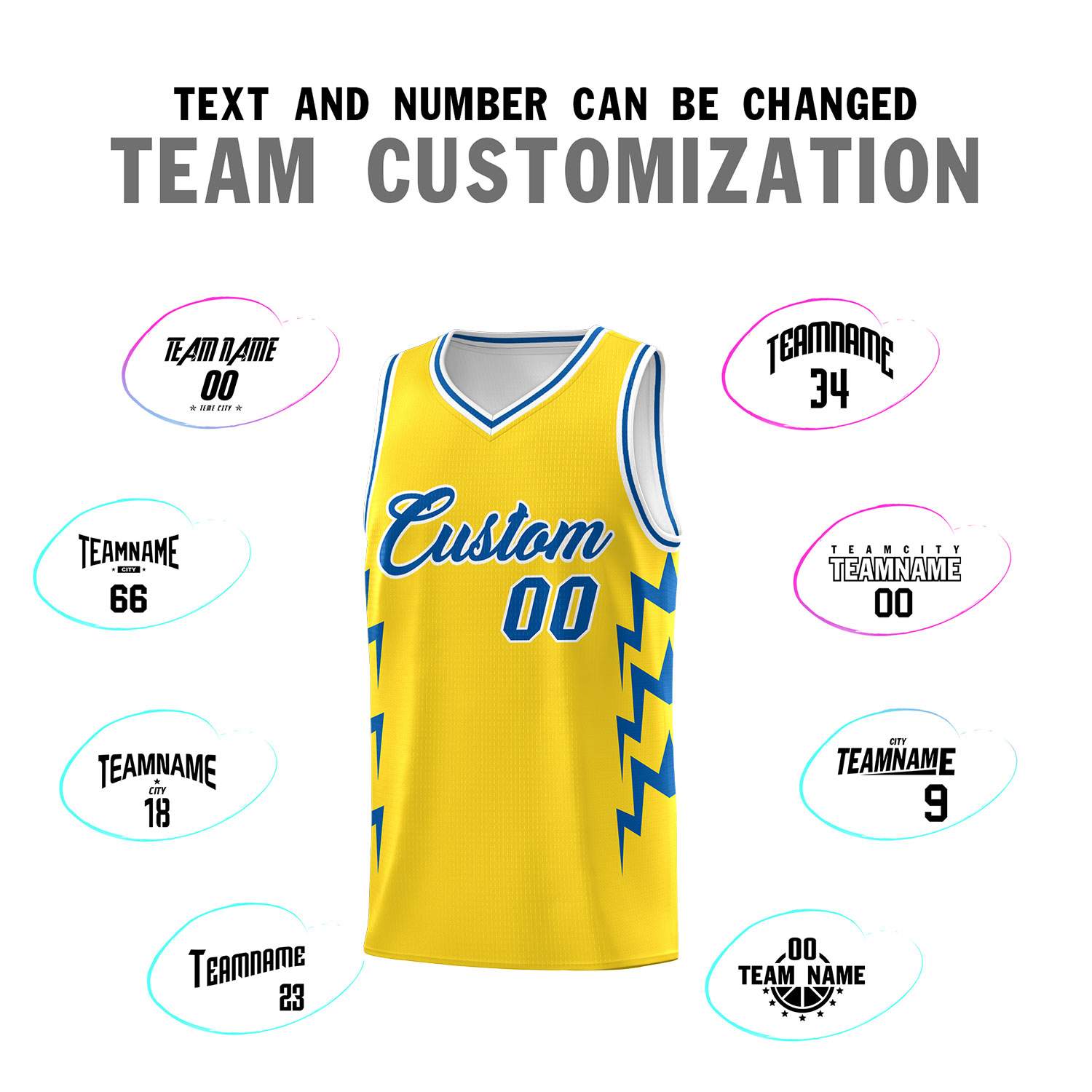 Custom Gold Side Lightning Pattern Sports Uniform Basketball Jersey