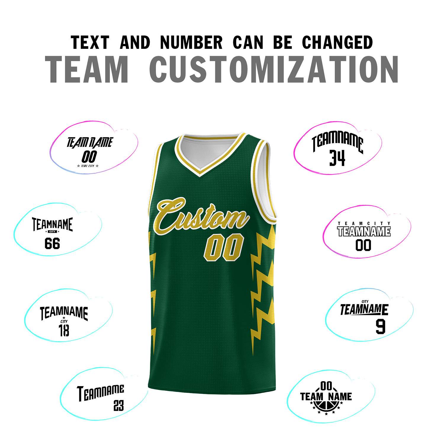 Custom Hunter Green Side Lightning Pattern Sports Uniform Basketball Jersey