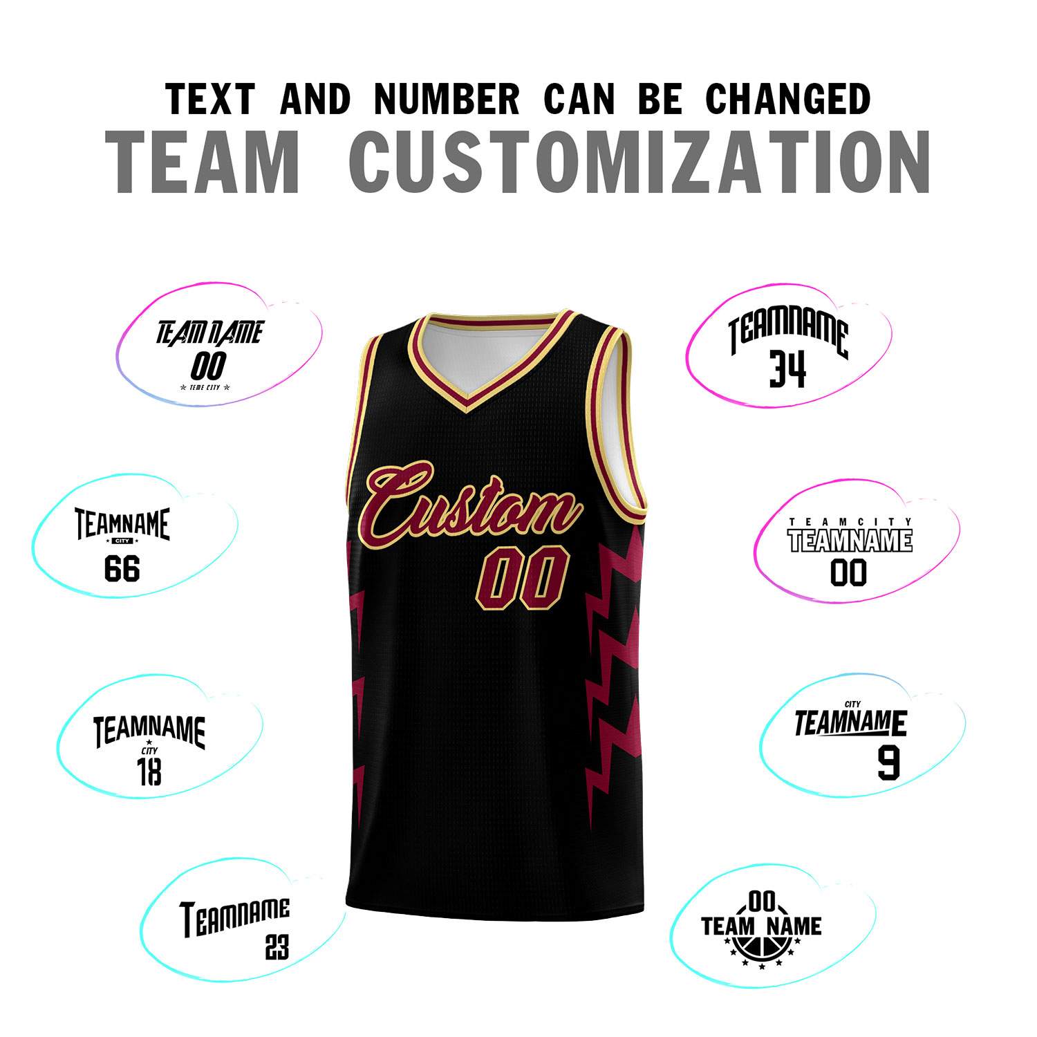 Custom Black Side Lightning Pattern Sports Uniform Basketball Jersey