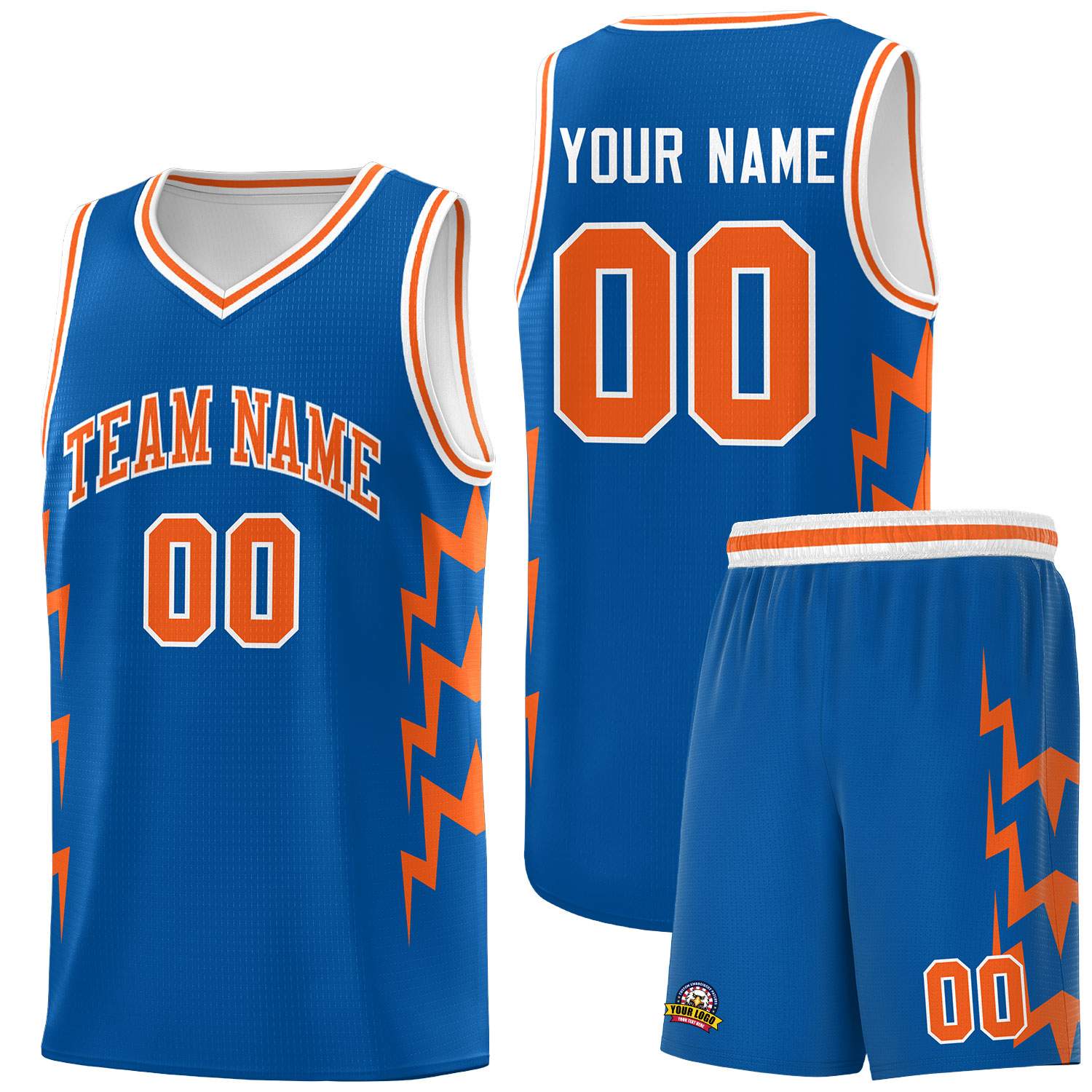 Custom Royal Side Lightning Pattern Sports Uniform Basketball Jersey