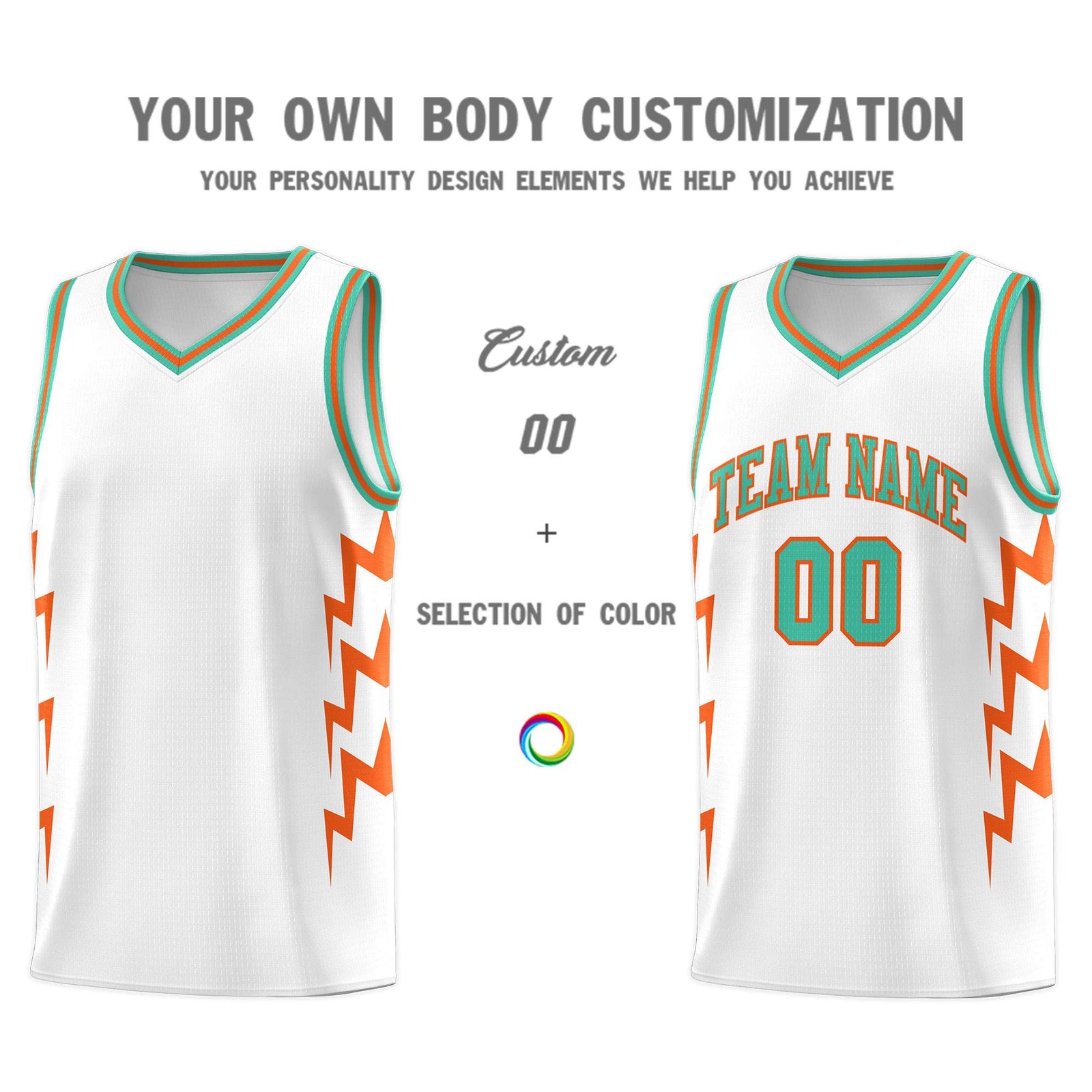 Custom White Side Lightning Pattern Sports Uniform Basketball Jersey