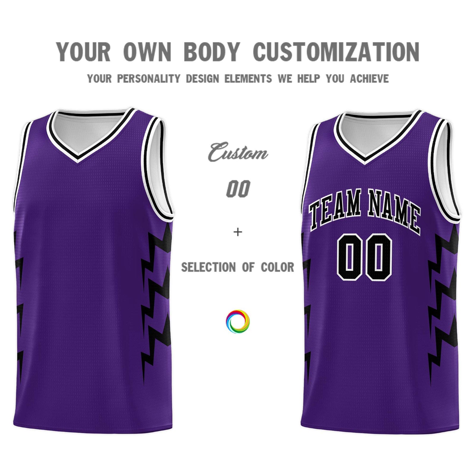 Custom Purple Side Lightning Pattern Sports Uniform Basketball Jersey
