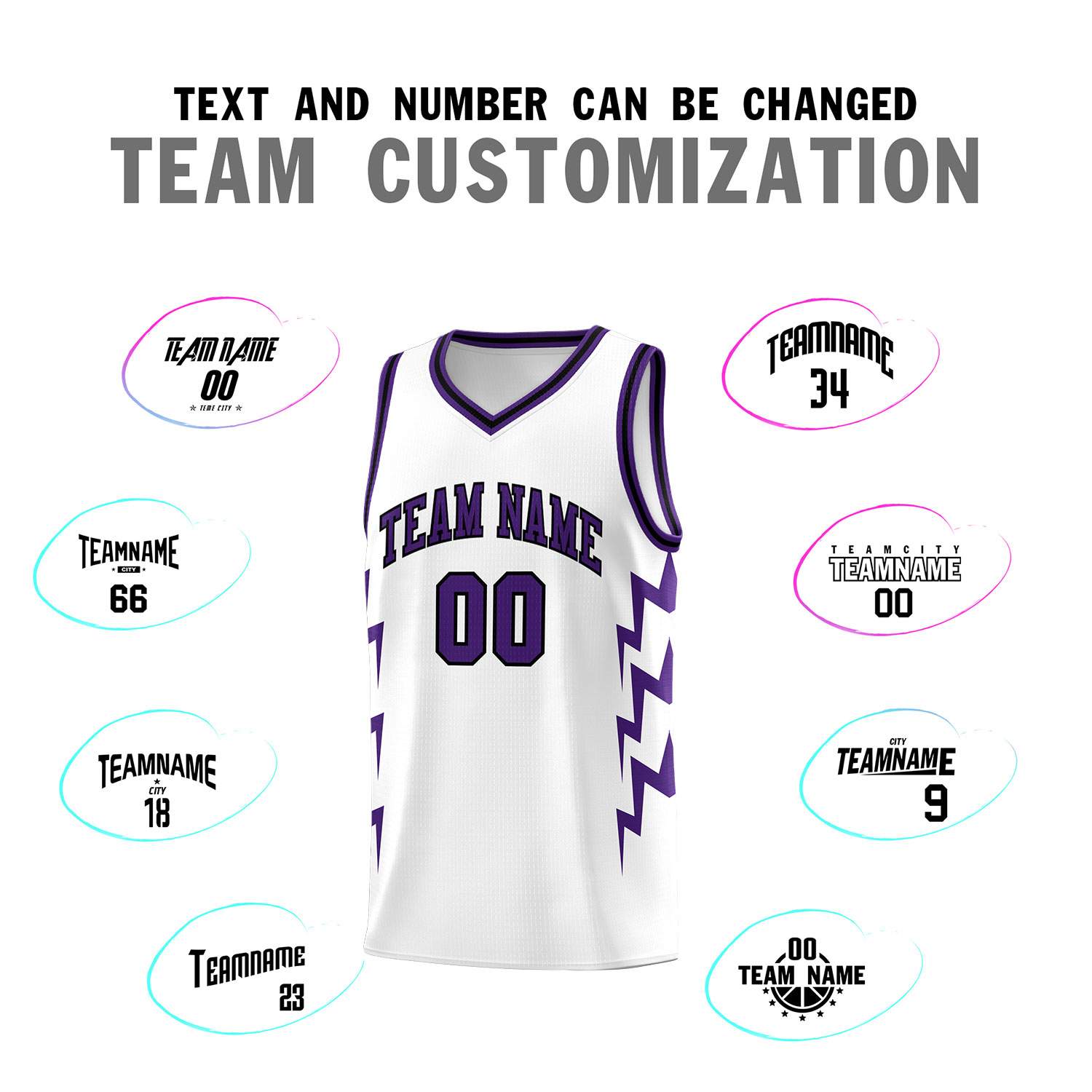 Custom White Side Lightning Pattern Sports Uniform Basketball Jersey